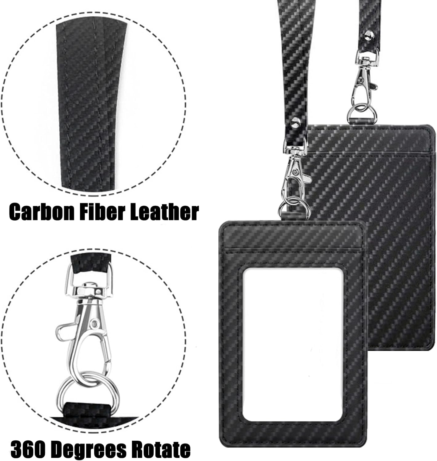 Soporte para tarjetas de identificación de fibra de carbono con cordón para el trabajo, elegante y duradero, con doble capacidad para tarjetas,