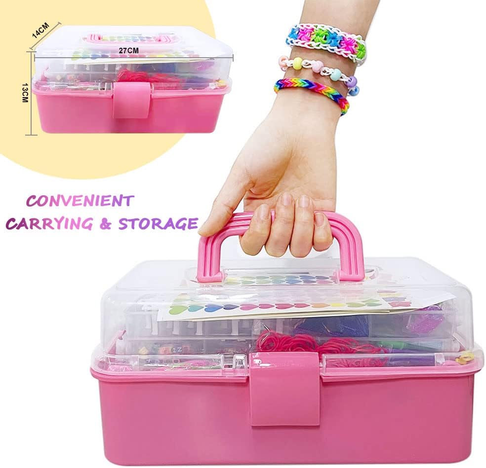 Hismo Kit de bandas de goma, 15000 bandas de telar coloridas con dijes, cuentas y accesorios de bricolaje en organizador, kit de fabricación de