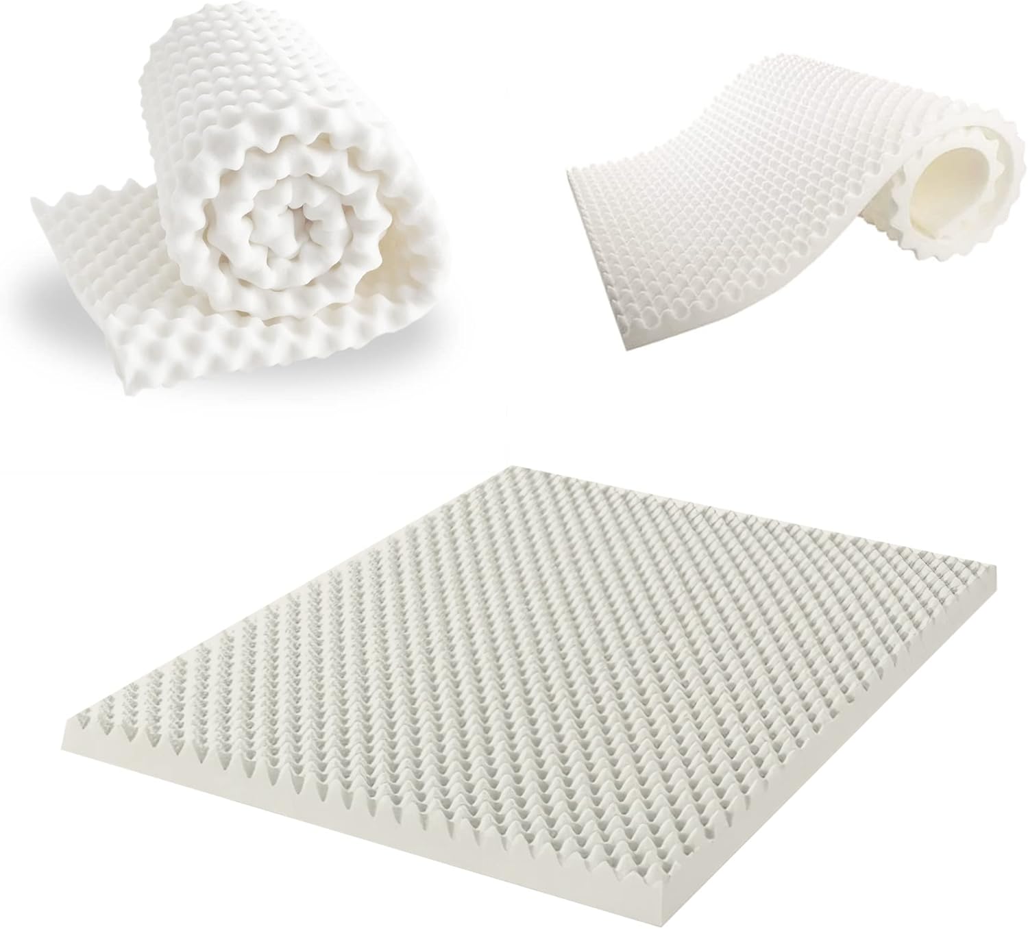 Treaton Cubrecolchones de espuma suave de 1 pulgada con diseño contorneado de cáscara de huevo  Extiende la vida útil del cubrecolchón, proporciona