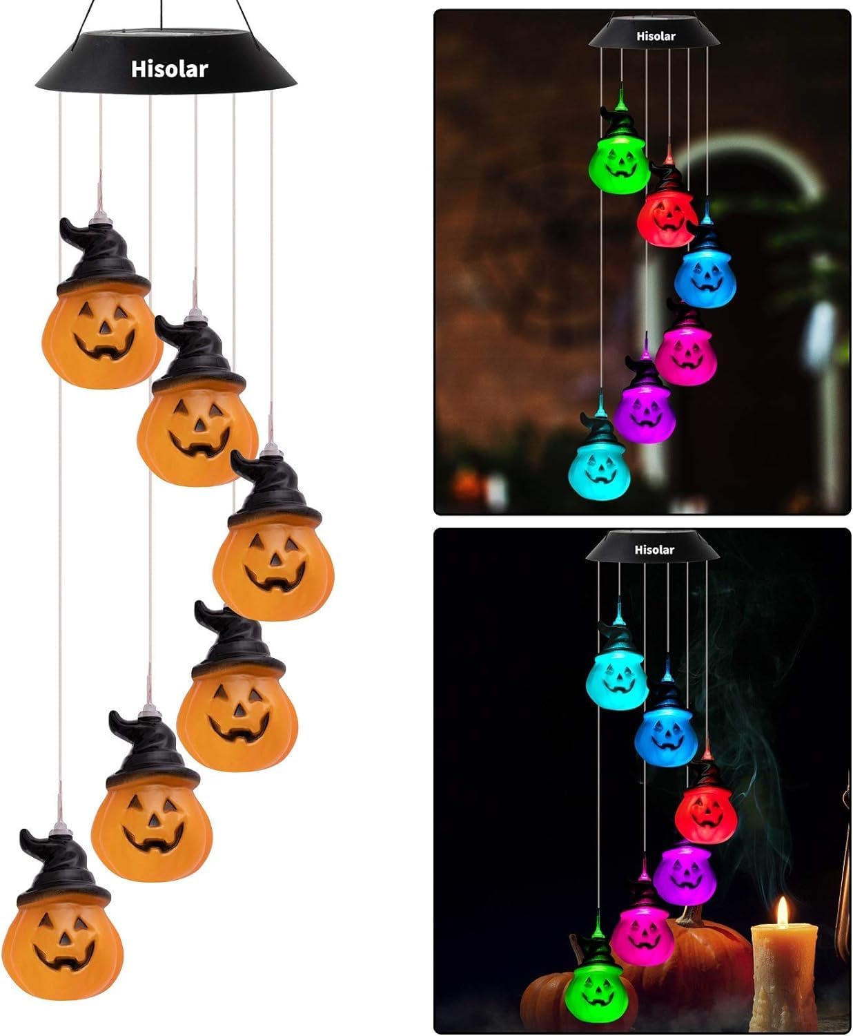 Campanillas de viento solares de calabaza de Halloween, luces solares de calabaza para exteriores, cambio de color, decoración de calabaza,