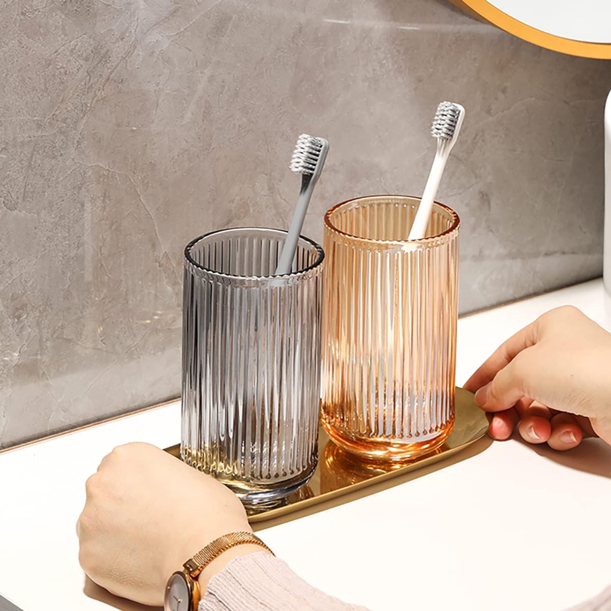 2 vasos de vidrio, soporte para cepillos de dientes, tazas de baño, 13 onzas
