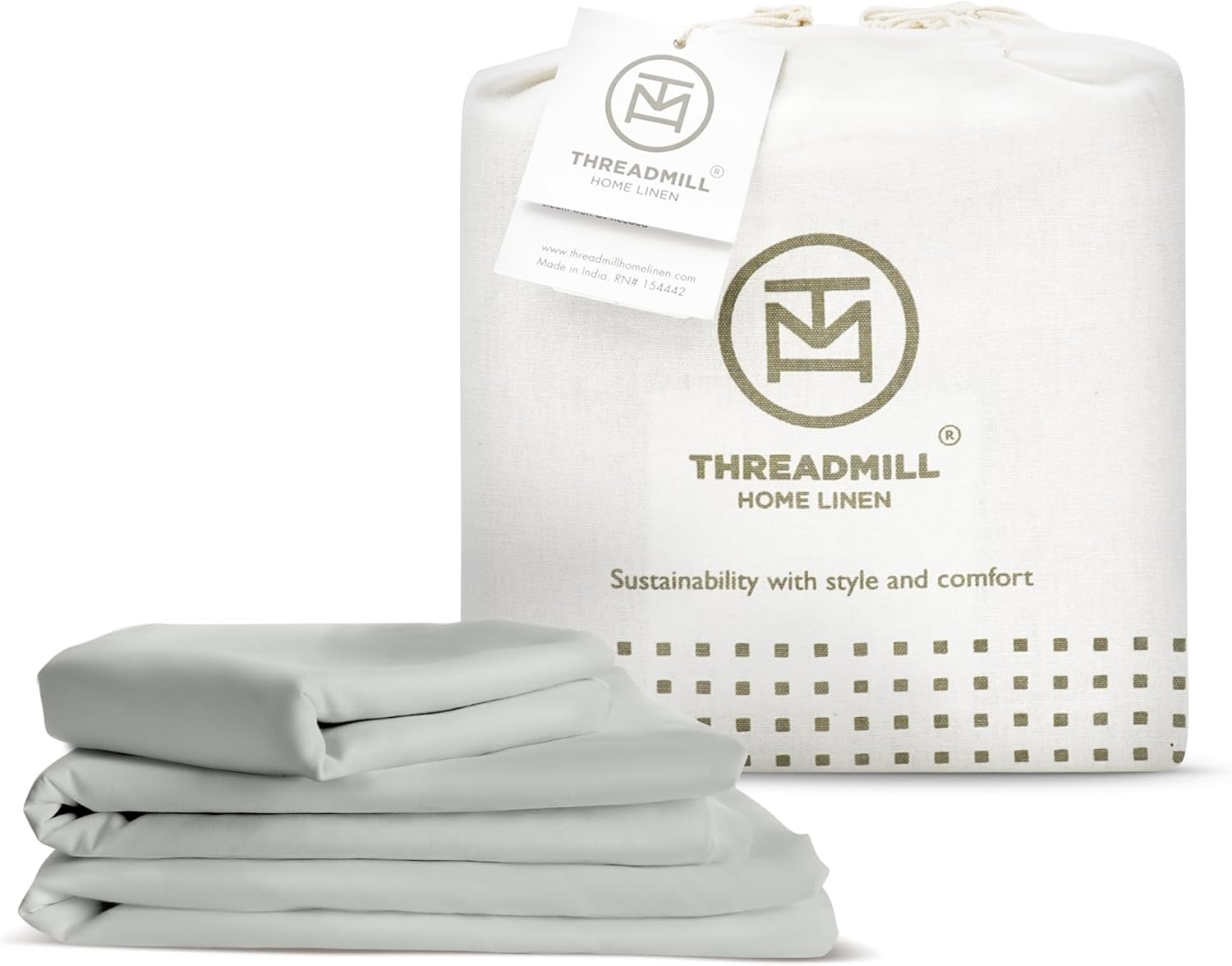 Threadmill Juego de sábanas tamaño individual 100% algodón orgánico, 3 piezas, certificado GOTS, color gris claro, sábanas suaves y transpirables