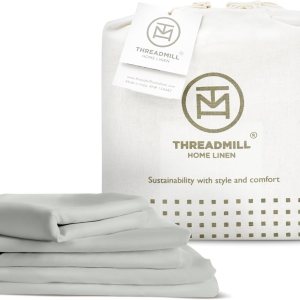 Threadmill Juego de sábanas tamaño individual 100% algodón orgánico, 3 piezas, certificado GOTS, color gris claro, sábanas suaves y transpirables Threadmill Juego de sábanas tamaño individual 100% algodón orgánico, 3 piezas, certificado GOTS, color gris claro, sábanas suaves y transpirables