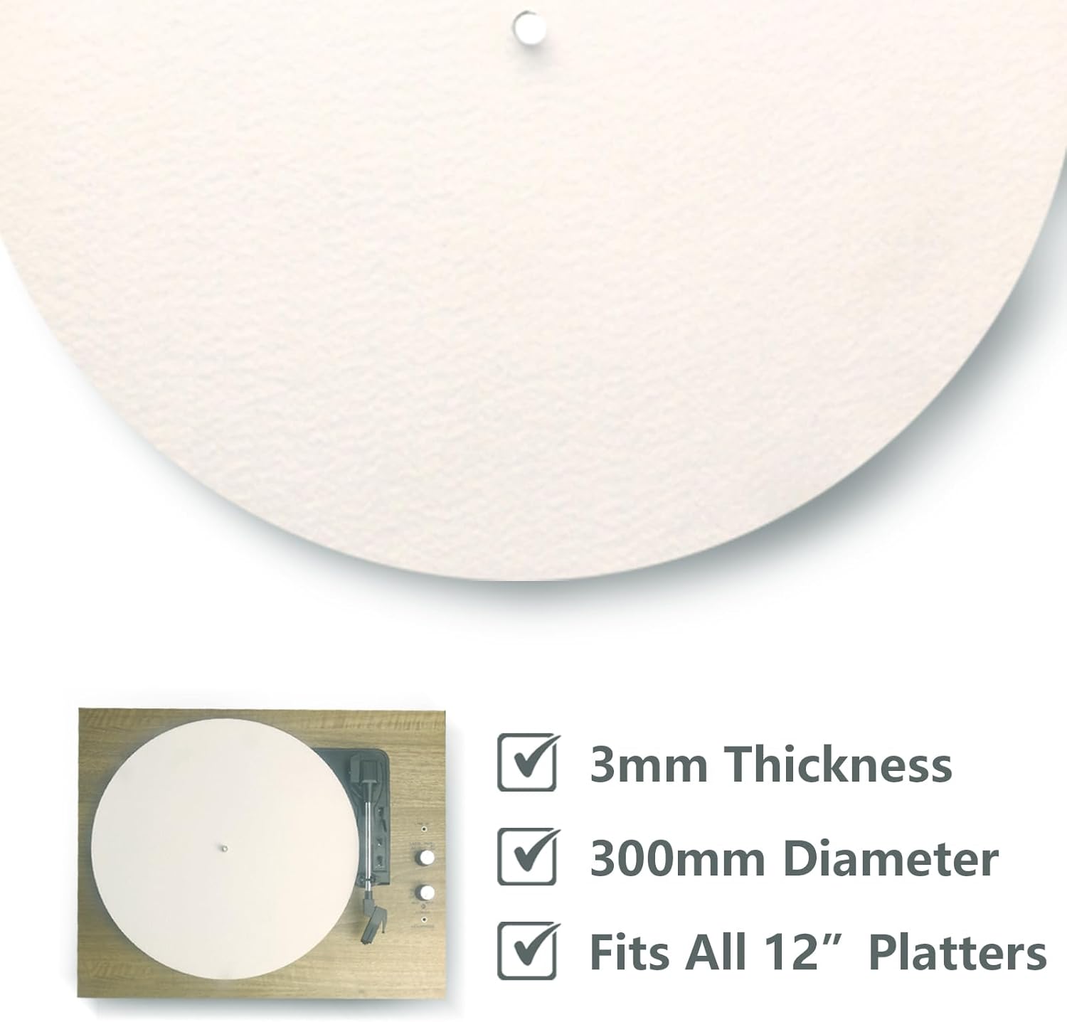 Tapete de lana blanca para tocadiscos, tapete giratorio de 12 pulgadas, antiestático para discos de vinilo LP, accesorios para tocadiscos, equipo de