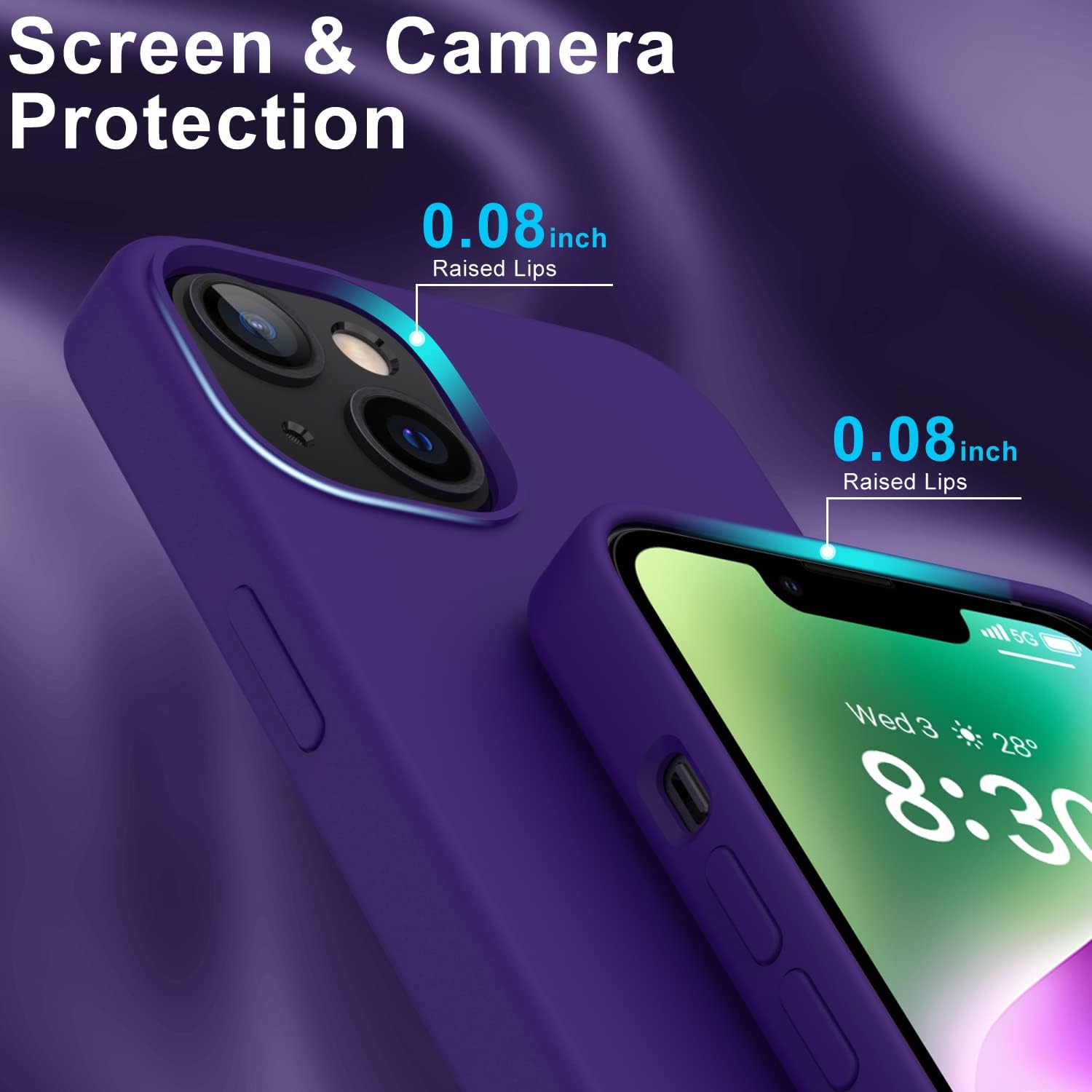DEENAKIN Funda para iPhone 14 con protector de pantalla, funda de goma de gel de silicona suave y flexible para mujeres y niñas, funda protectora