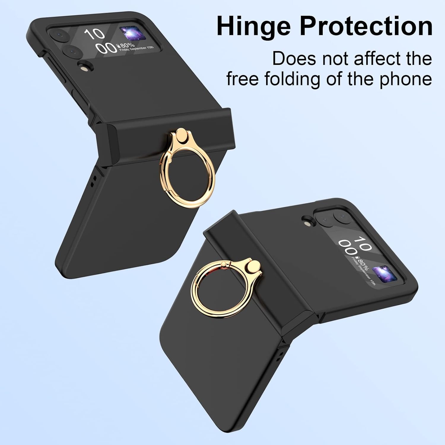 Funda compatible con Galaxy Z Flip 4 con protección de bisagra y soporte de anillo, funda protectora delgada y fina para Samsung Z Flip 4 5G (negro)