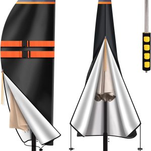 NEVERLAND Funda para paraguas de tela Oxford para sombrilla de patio al aire libre con tira de brillo nocturno, fundas impermeables para sombrilla NEVERLAND Funda para paraguas de tela Oxford para sombrilla de patio al aire libre con tira de brillo nocturno, fundas impermeables para sombrilla