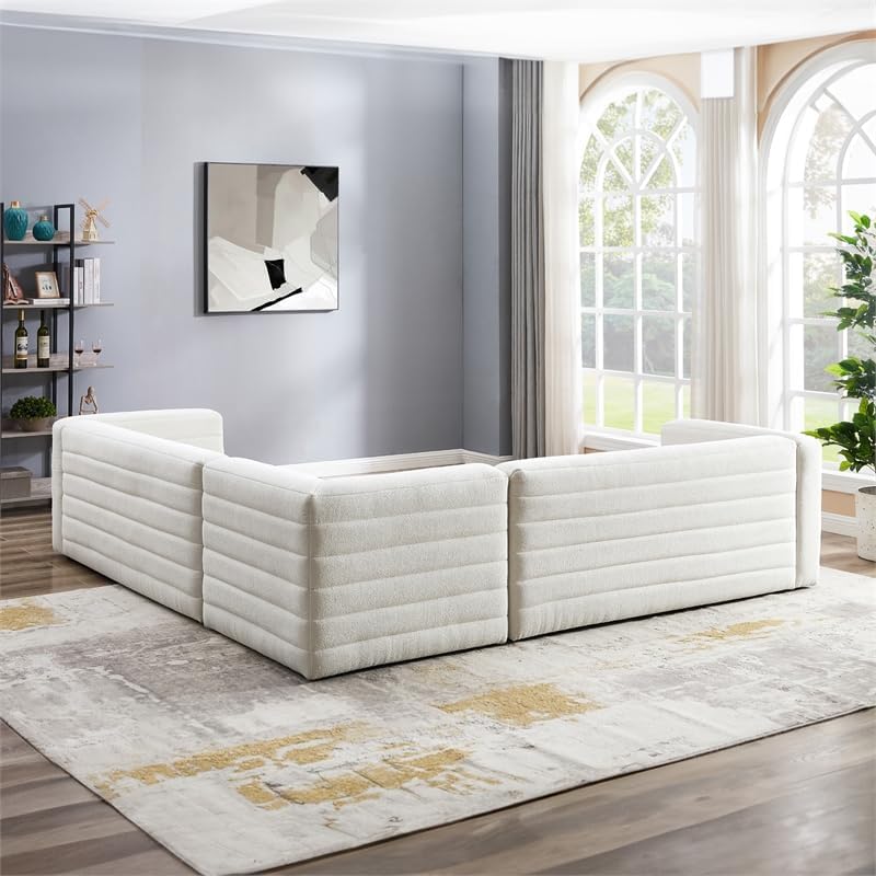 Rosebowl – Sofá simétrico de esquina de esquina de tela de boucle crema
