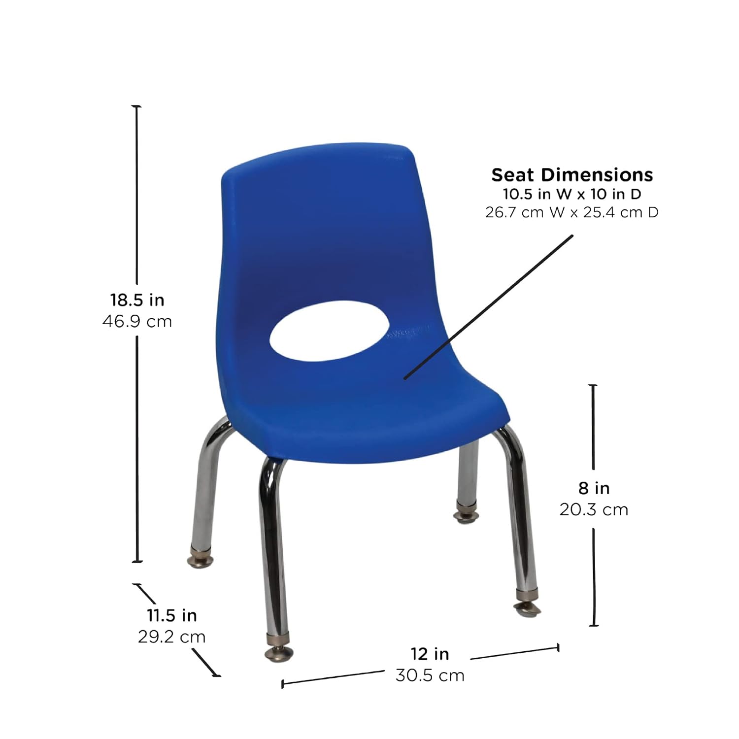 Angeles H, azul con patas cromadas, paquete de 4 sillas MyPosture para niños, 8 pulgadas