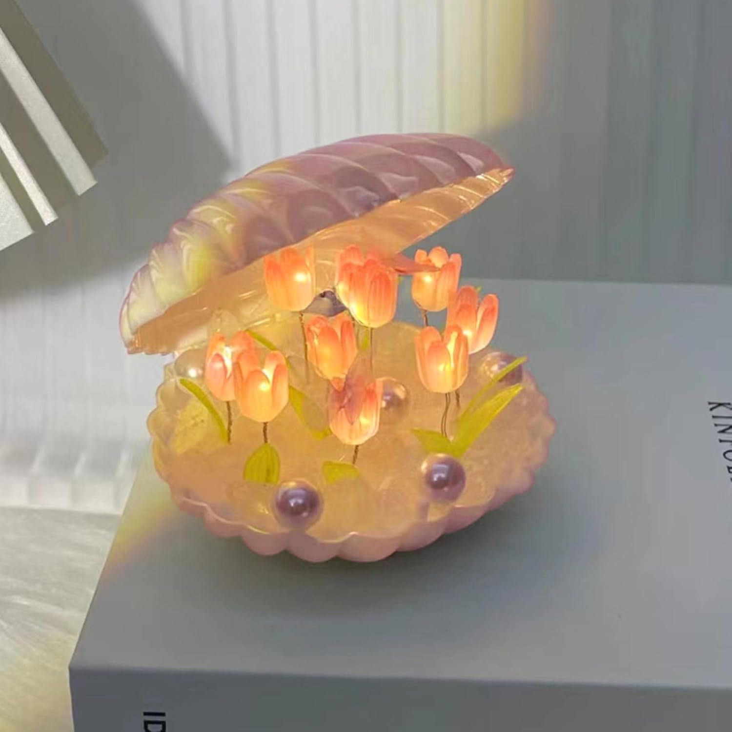 BestAlice Luz nocturna de tulipán DIY, lámpara de flor de tulipán hecha a mano, lámpara de mesa de dormir de flores de simulación, luz LED romántica