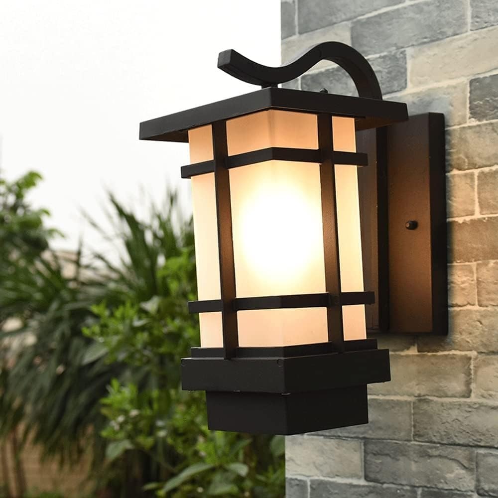 VUCICA Aplique de pared impermeable IP65 para exteriores, farol de pared cuadrado E27, iluminación de montaje en pared negrobronce con pantalla de