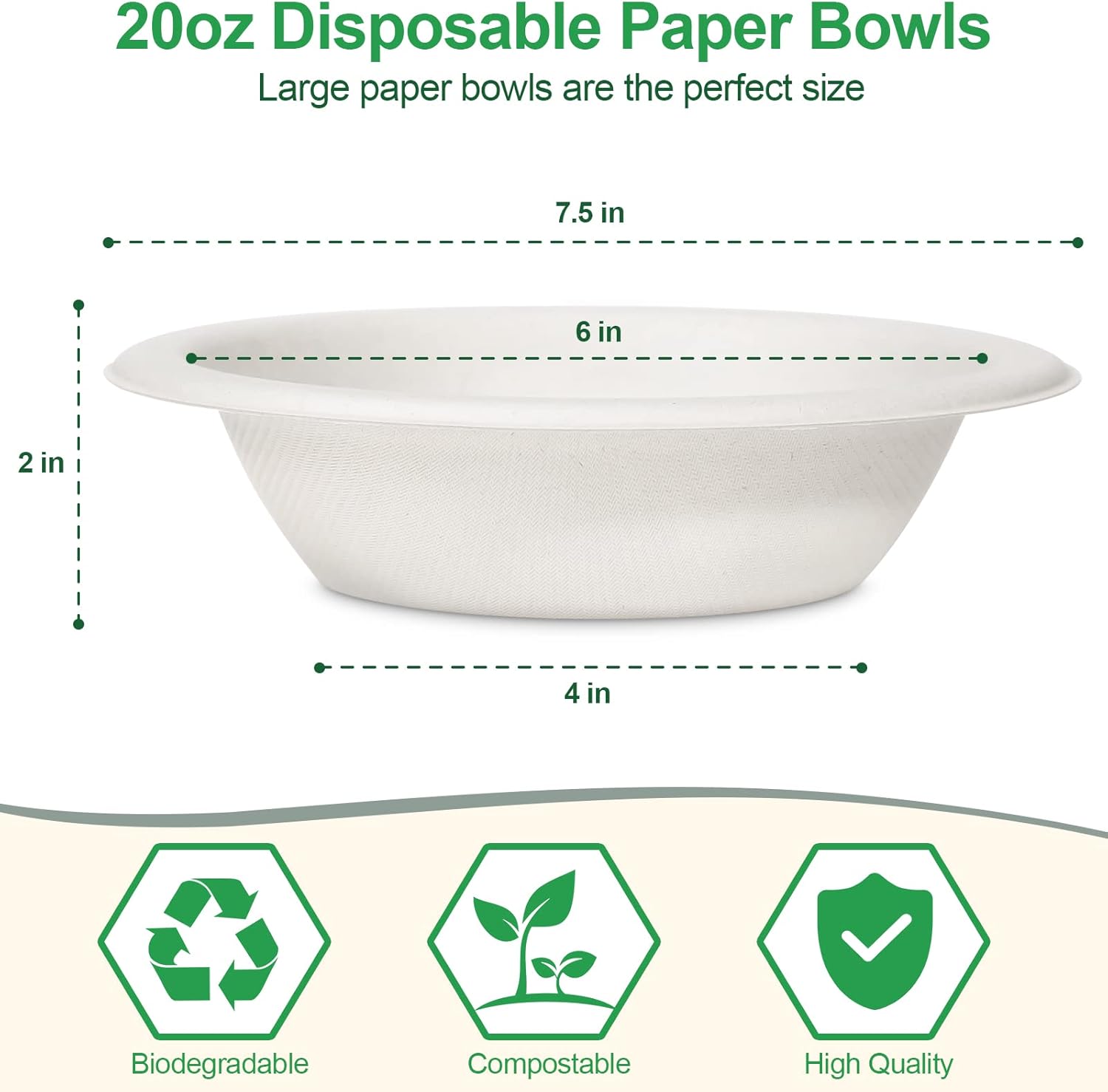 Cuencos de papel desechables de 20 onzas, paquete de 50 cuencos desechables resistentes para sopa caliente, ensalada, helado, alimentos calientes y