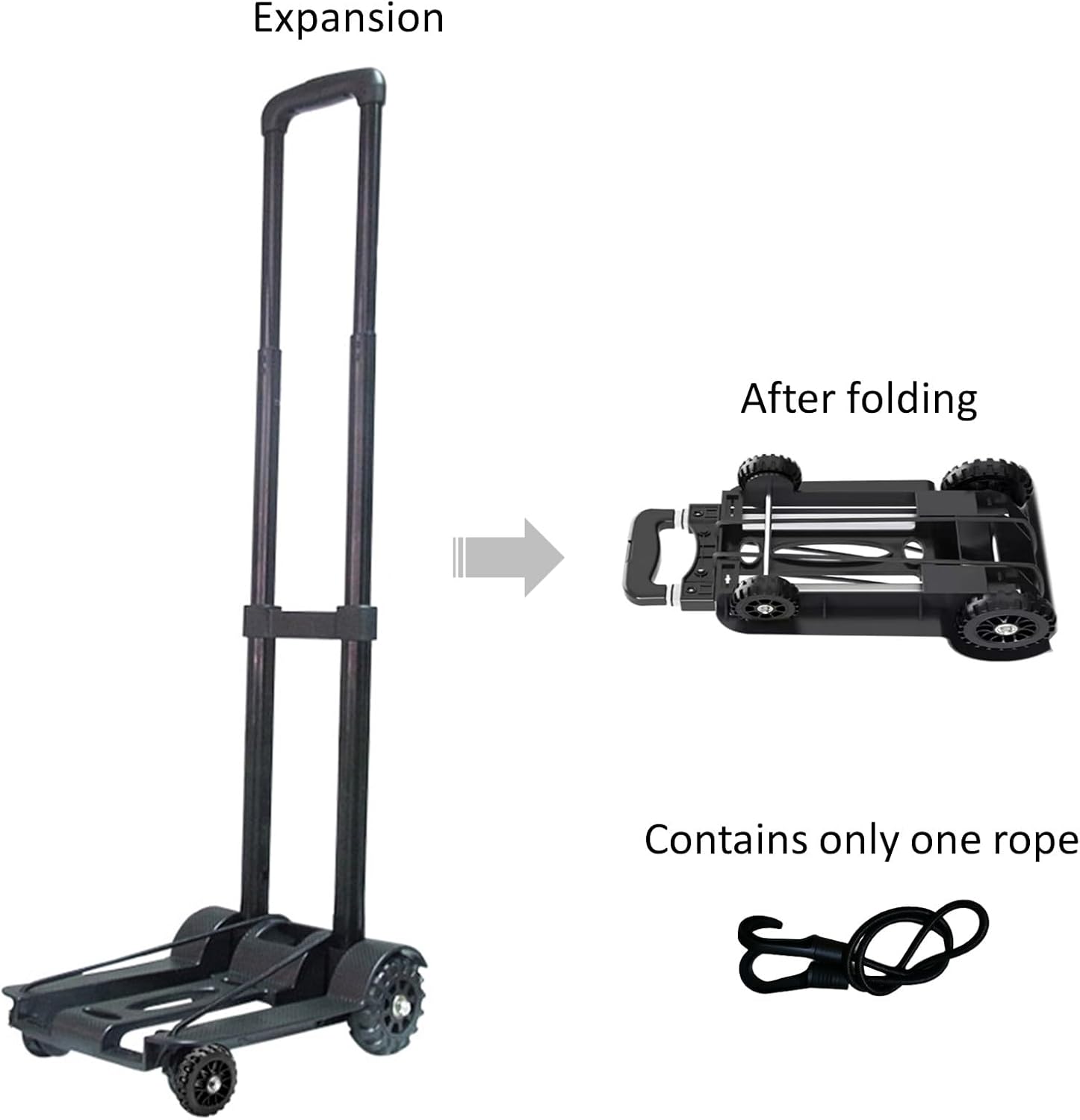 Carro de mano plegable ligero de 4 ruedas, capacidad resistente de 155 libras, carrito de equipaje compacto y portátil para viajes, oficina, compras