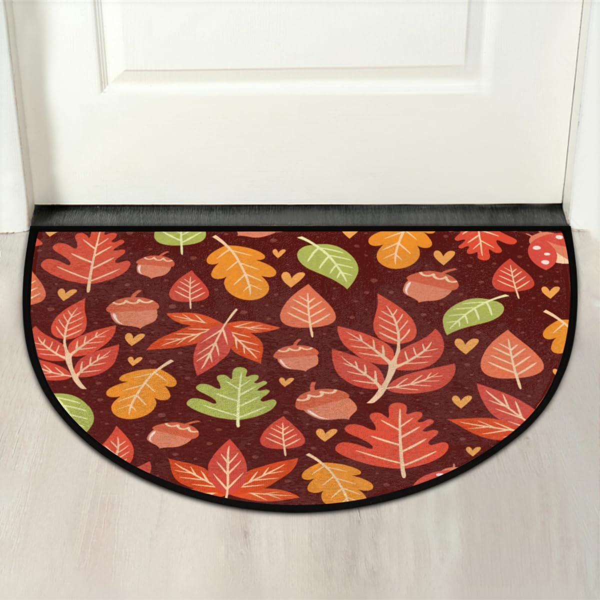 Pardick Tapete semicircular de arce otoñal, alfombra semicírculo de hojas de otoño, lavable, decoración duradera, alfombras de media luna, tapetes