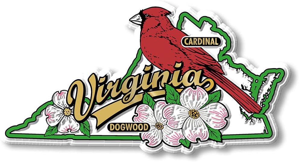 Imán de mapa de aves y flores del estado de Virginia por Classic Magnets, 4.4 x 2.3 pulgadas, recuerdos coleccionables fabricados en los Estados