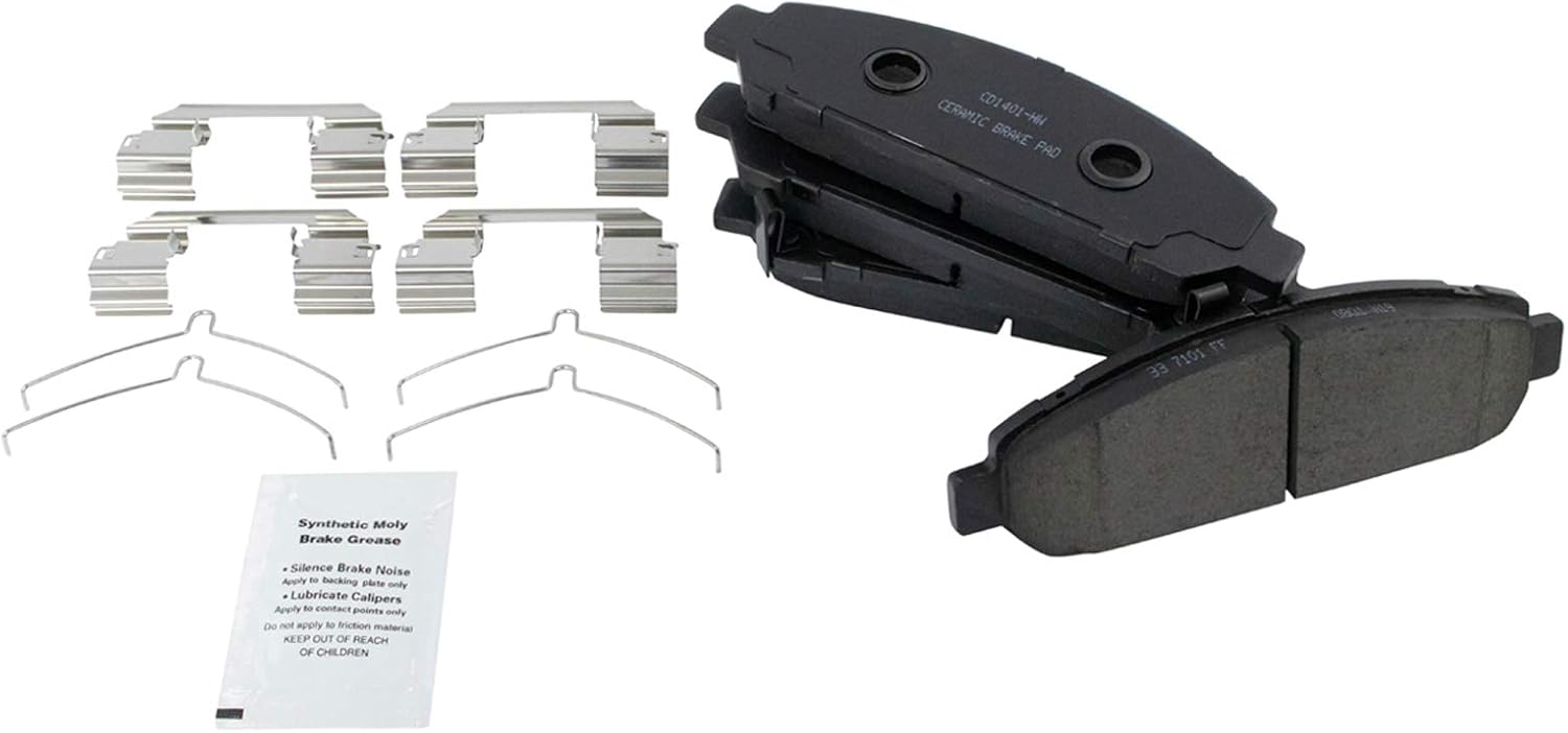 TRQ Pastilla de freno de cerámica delantera y trasera y kit de rotor delantero y trasero con líquidos compatibles con Toyota