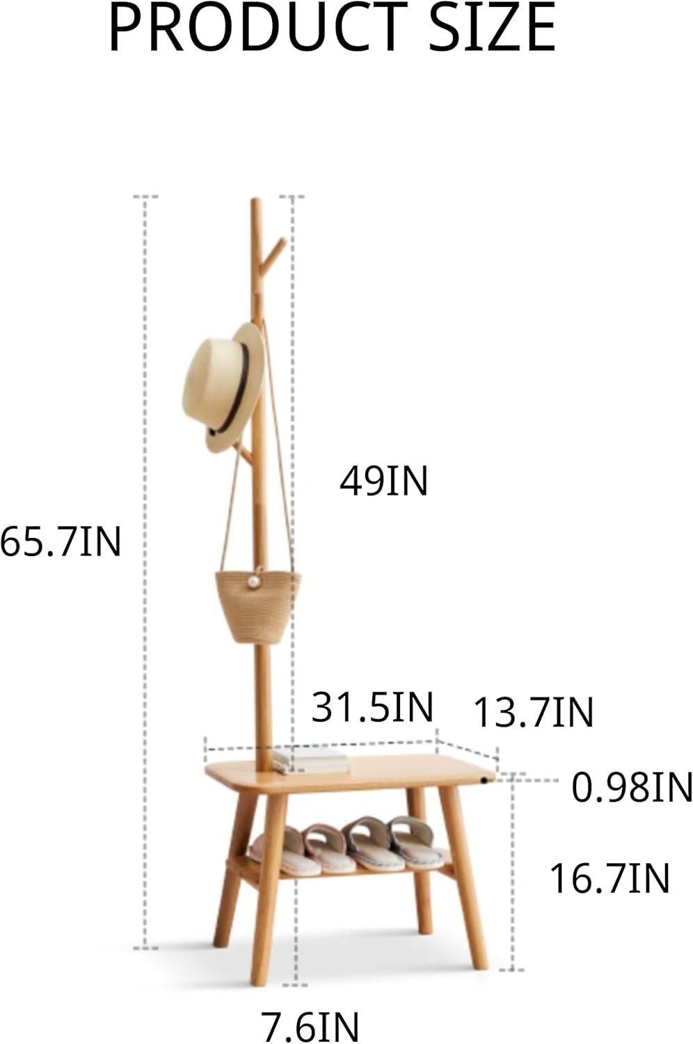 Zapatero 100 % roble macizo  Perchero de entrada  Banco de zapatos  Almacenamiento de árboles para sala de estar, dormitorio, entrada (31.5 pulgadas)