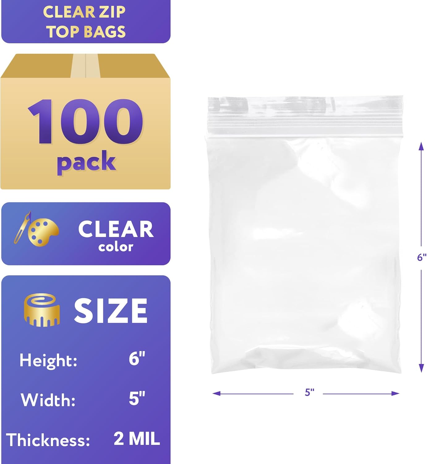 APQ – Bolsas de plástico para joyería para embalaje de 5 x 6 pulgadas, bolsas de plástico con cremallera para embalaje con sellado, paquete de 100