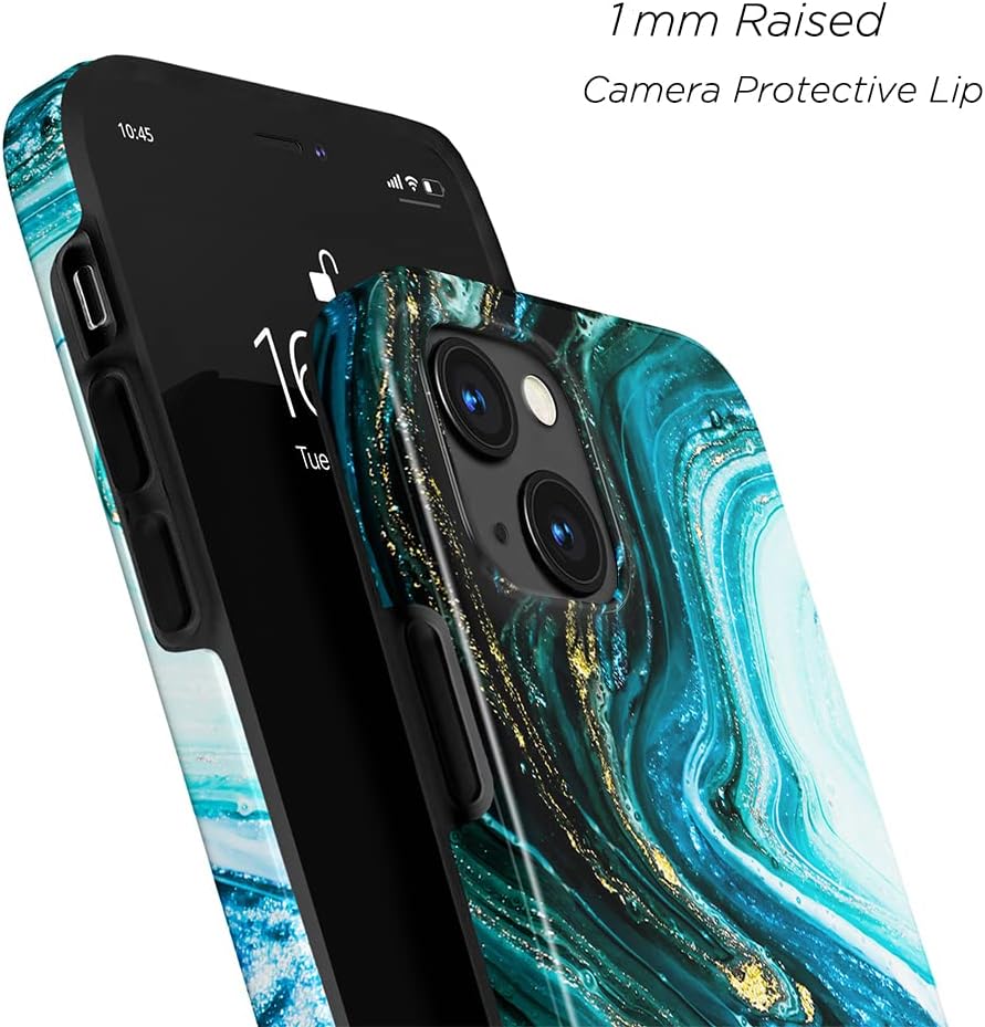 uCOLOR Funda compatible con iPhone 1314 de 6.1 pulgadas 2021 con diseño de mármol, elegante funda protectora híbrida mate ultra delgada y suave de