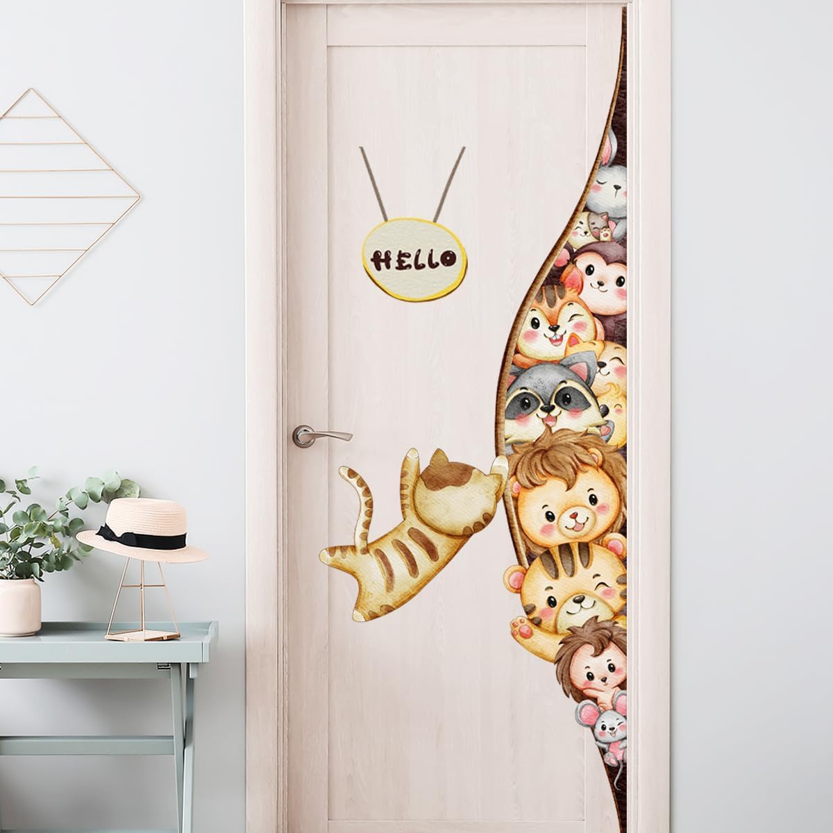 Clothmile Calcomanía de pared de animales de acuarela, estilo de dibujos animados 18, PVC, decoración de interiores y aprendizaje temprano, para