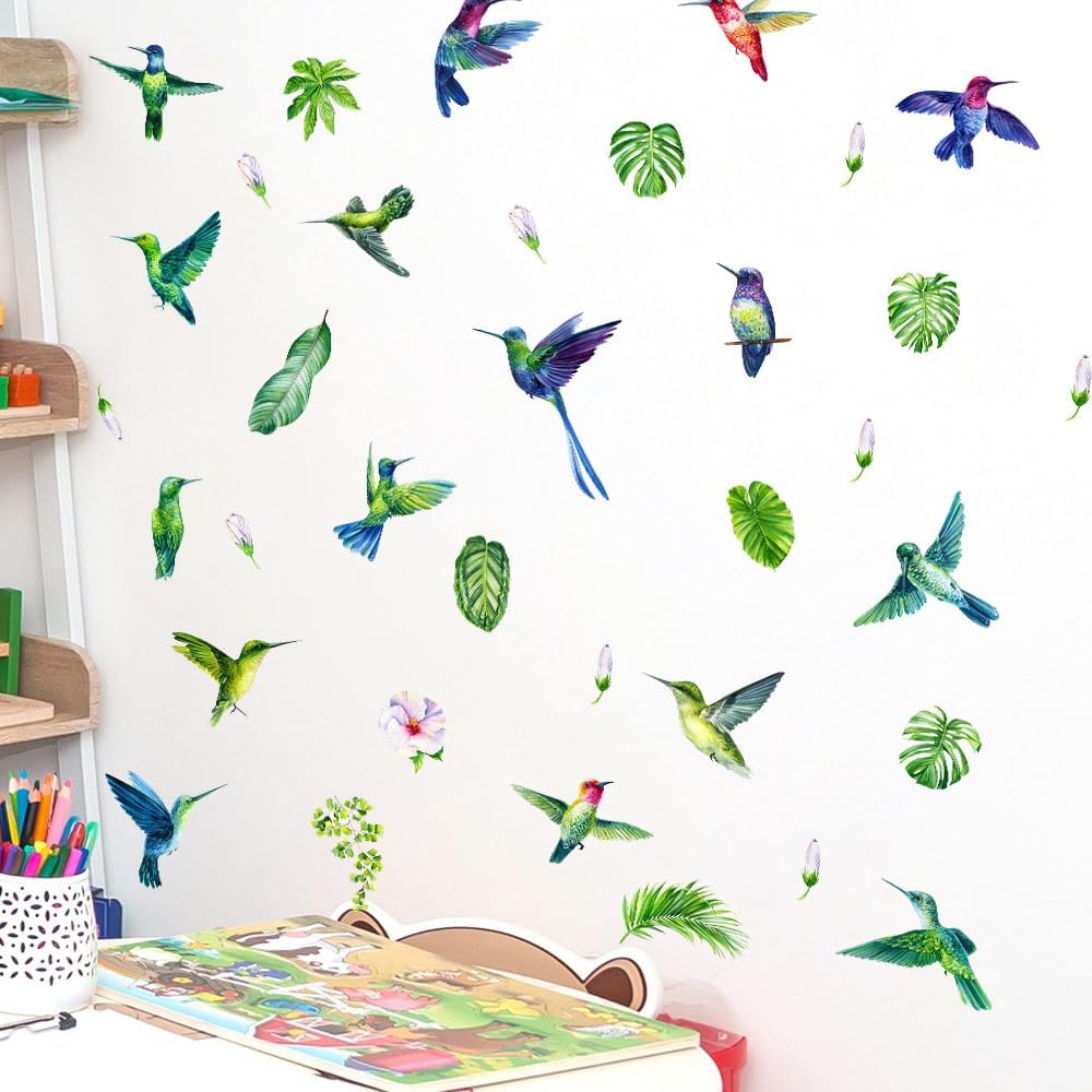 Calcomanías de flores de pájaro que brillan en la oscuridad, calcomanías de pared de naturaleza para niños y adultos, arte de pared botánico de