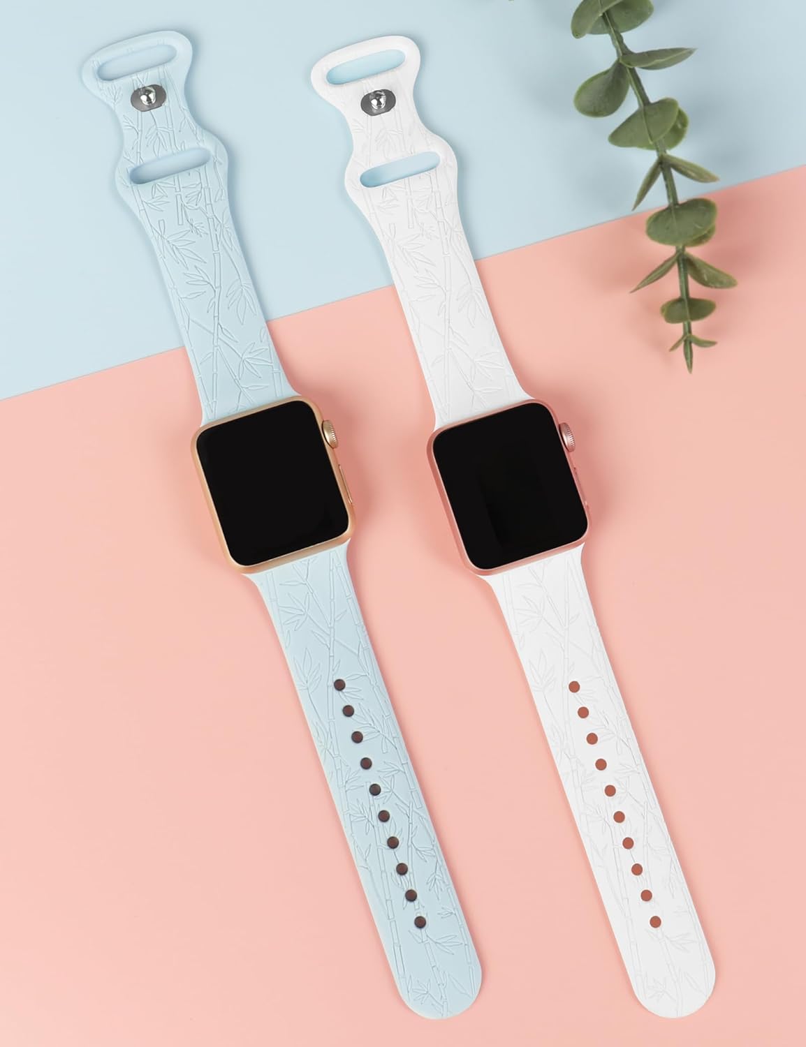 Paquete de 2 correas de bambú grabadas casuales compatibles con Apple Watch Band de 1.496 in 1.575 in 1.614 in 1.654 in 1.732 in 1.772 in 1.929 in,