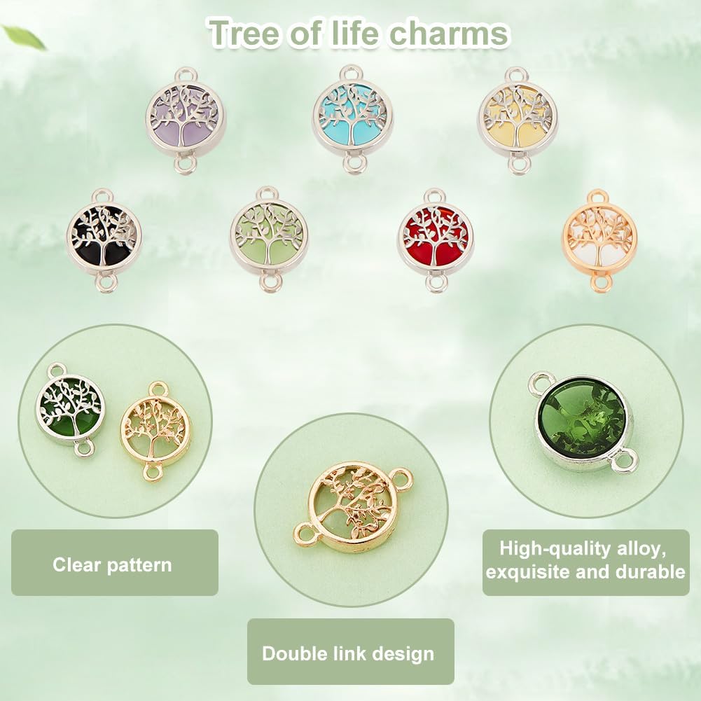 PH PandaHall 28 dijes de conector del árbol de la vida, 7 colores redondos de cristal, chapados en platino, eslabones de chakras de cristal de la