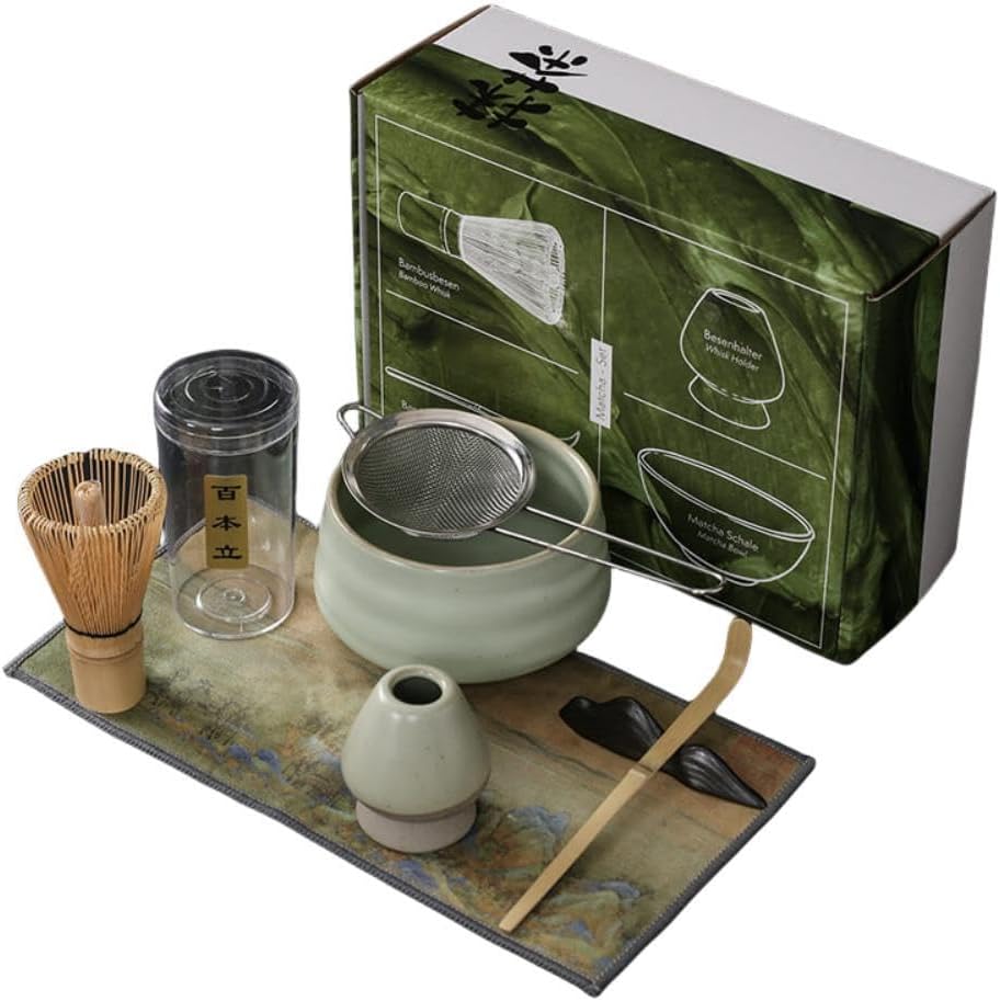 Juego de té Matcha, juego de batidor de matcha, juego de cuencos matcha, juego de ceremonia de matcha (verde)