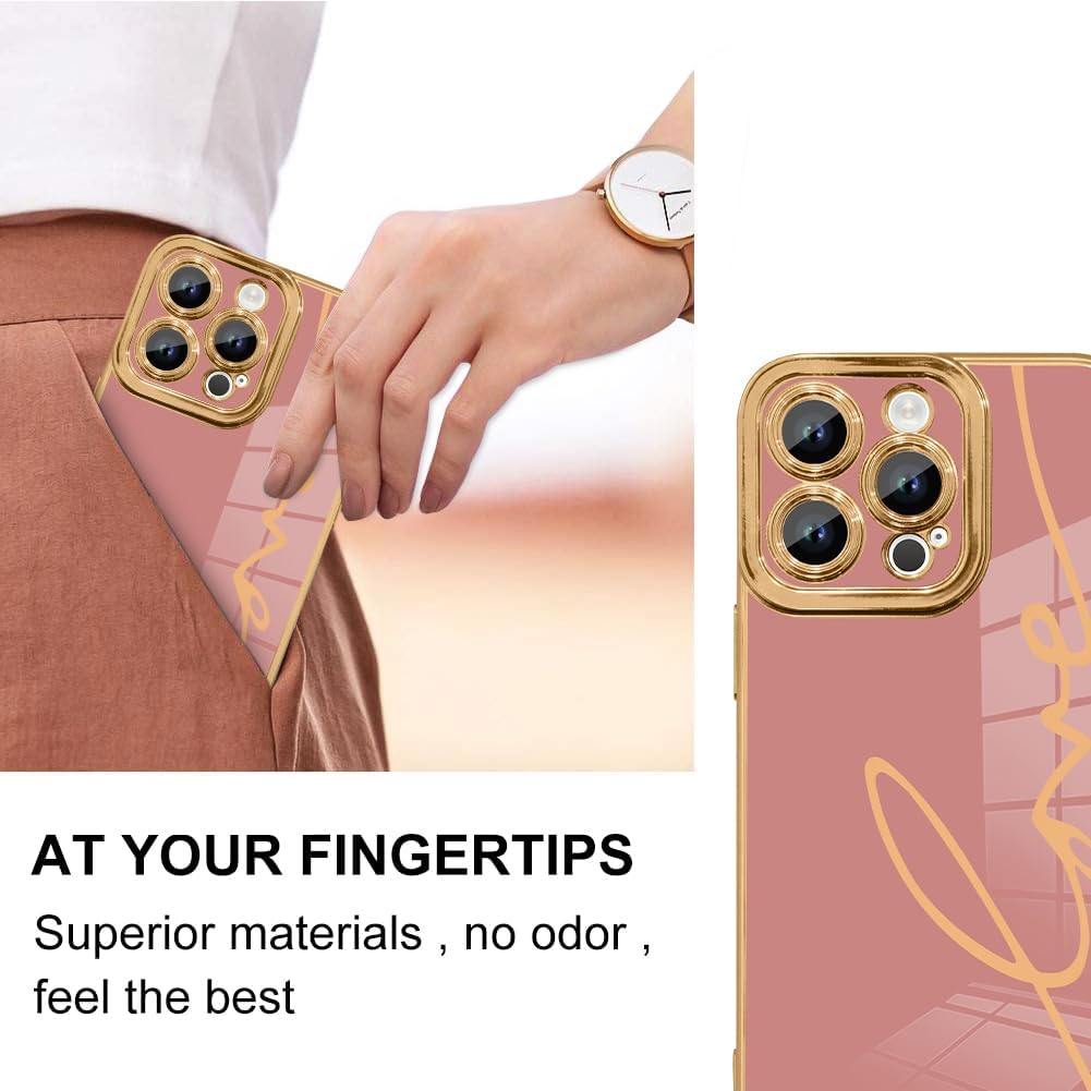 Fiyart Diseñada para iPhone 15 Pro Max, bonita funda chapada en amor para mujeres y niñas, con protector de pantalla, protector de cámara, cubierta