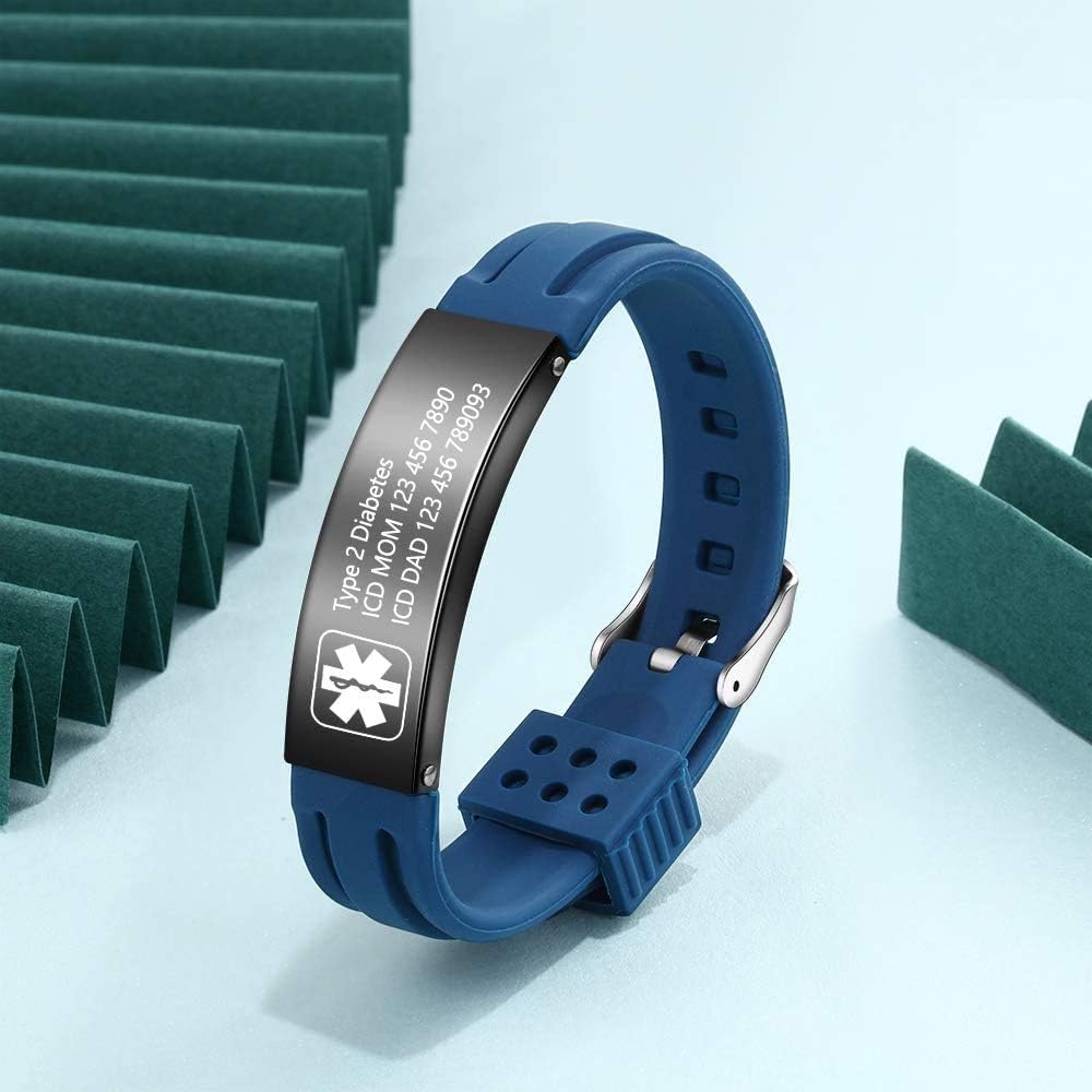 Pulseras personalizadas de silicona ajustable de alerta médica impermeable deporte identificación identificación nombre pulseras para hombres mujeres