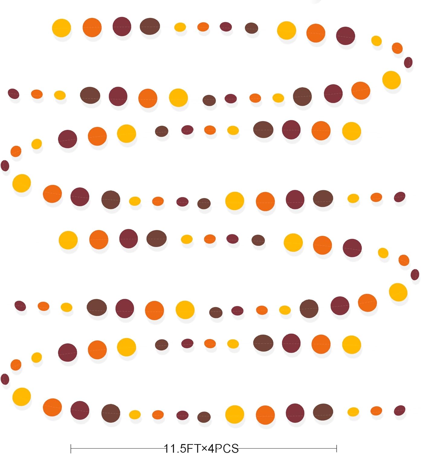 Decoraciones de fiesta de otoño de 46 pies, guirnaldas de lunares naranja, amarillo, borgoña, marrón, papel para colgar, serpentina de puntos para