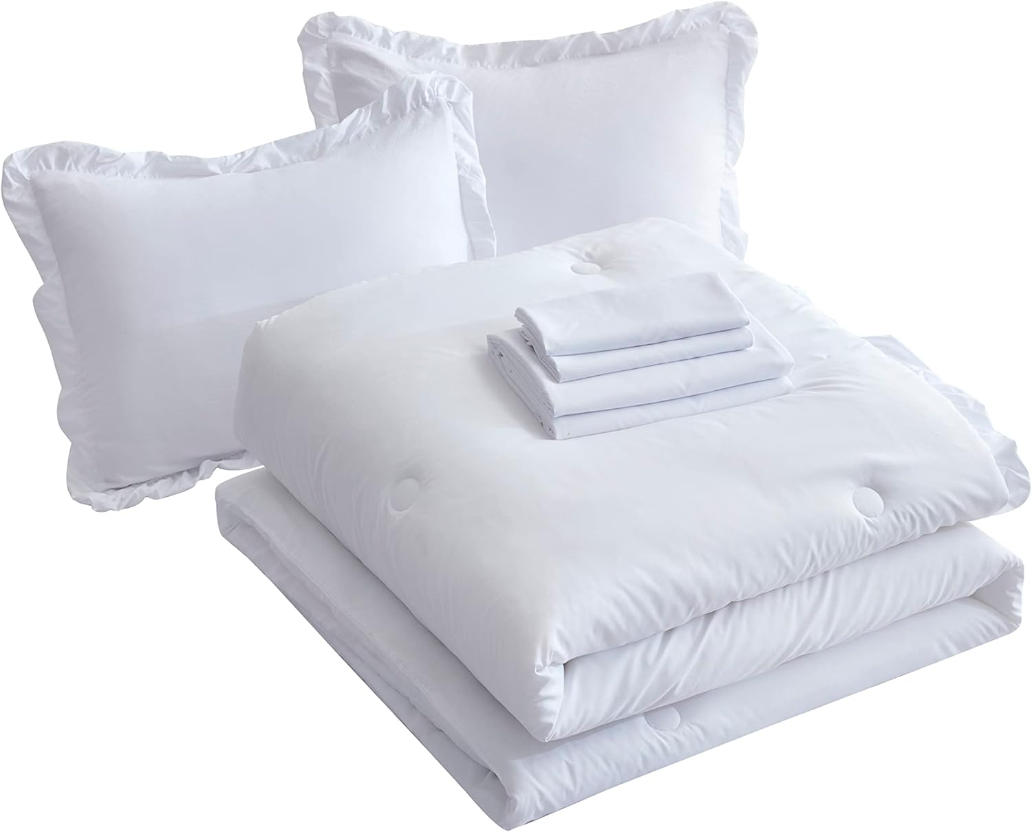 Chezmoi Collection Eleanora – Juego de cama Queen en una bolsa, 7 piezas con ribete de volantes, suave lavado, de microfibra de doble cepillado con