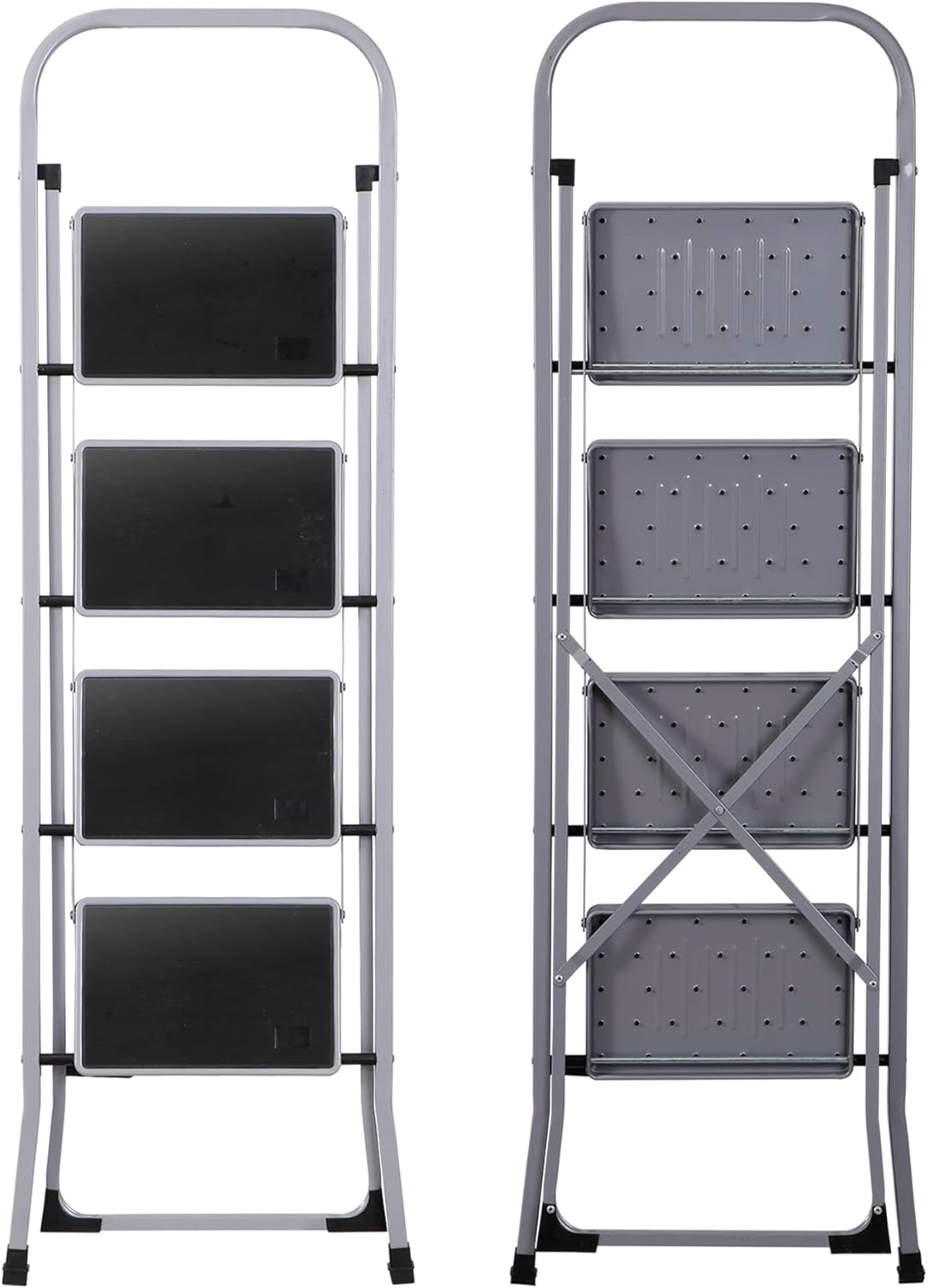 F2C Escalera plegable de 4 escalones con práctico mango portátil, taburete de acero resistente, pedal antideslizante ancho 330 libras, blanco y