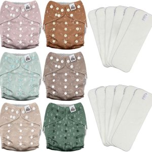 Mama Koala Pañales de tela 3.0 para bebés con forro AWJ, paquete de 6 con 12 insertos de pañales de tela de bambú de 5 capas (sin microfibra), Mama Koala Pañales de tela 3.0 para bebés con forro AWJ, paquete de 6 con 12 insertos de pañales de tela de bambú de 5 capas (sin microfibra),