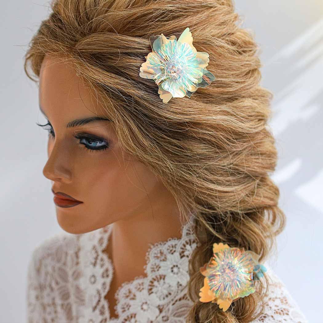 JEWEKY Pinzas para el cabello con luces LED, horquillas brillantes para fiestas rave, accesorios para el cabello para mujeres y niñas (flor colorida)