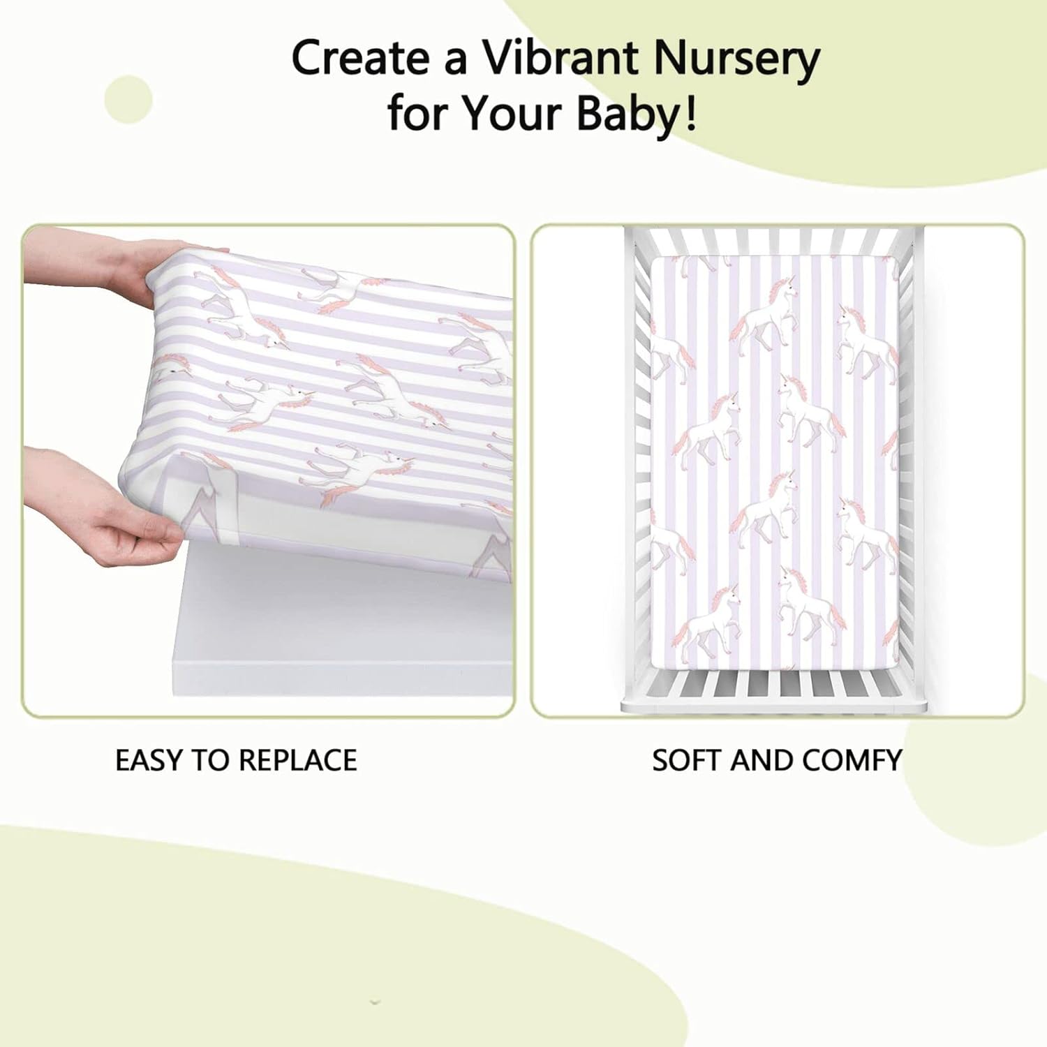 Sábanas bajeras ajustables para cuna con temática de fiesta de unicornio, sábanas portátiles para cuna, suaves y transpirables, sábanas para cuna de