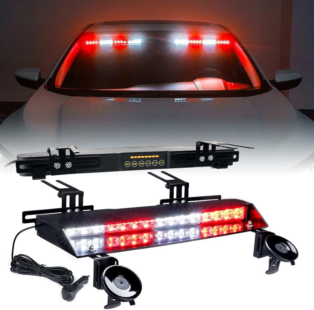 Xprite Barra de luz LED estroboscópica de doble visera, parasol para parabrisas, advertencia de peligro de emergencia, advertencia de advertencia