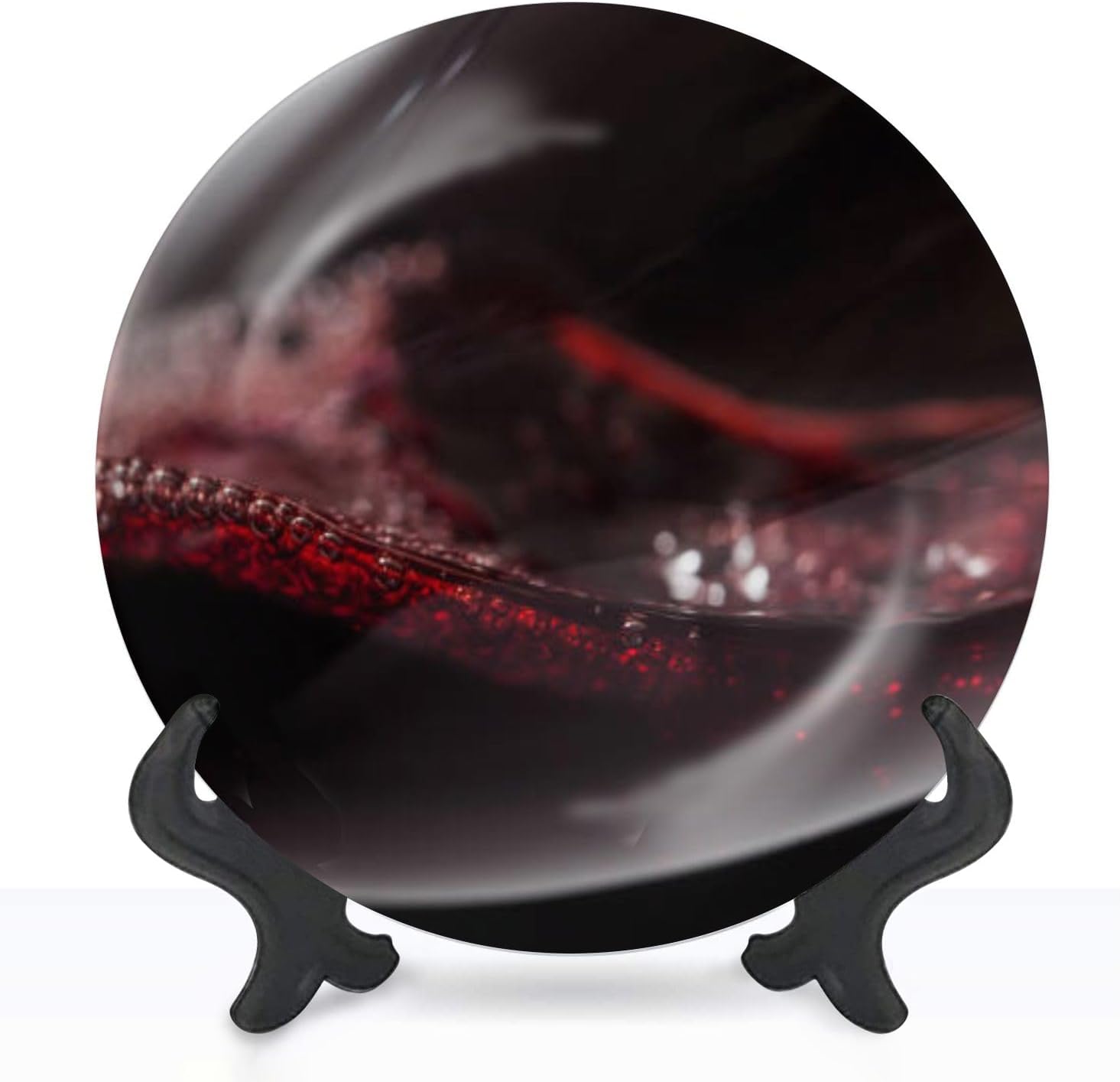 Plato de cerámica para colgar en la pared, decoración de primer plano, cristal de cristal, burbujas de vino tinto, pintura negra, placa decorativa
