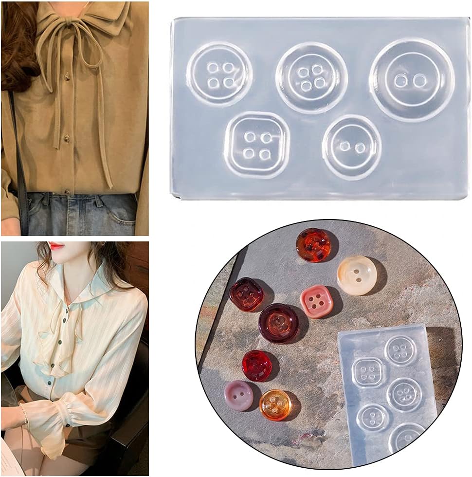 Ankexin Molde de resina epoxi de cristal, hebilla de botón, molde de silicona, herramienta de manualidades de bricolaje