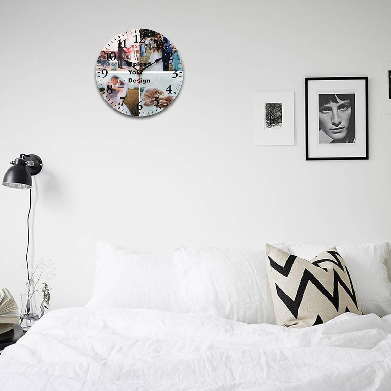 Reloj de pared de madera personalizado de 16 pulgadas, silencioso, sin tictac, imágenes personalizadas, reloj colgante conmemorativo para boda,