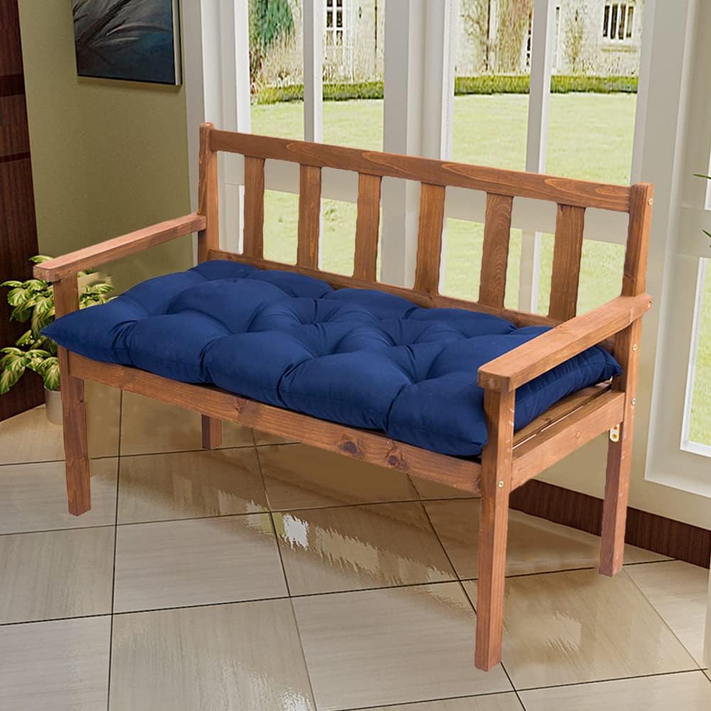 Cojín de banco para interiores y exteriores, impermeable, 47.3 x 19.7 pulgadas, cojín grueso para columpio de porche con lazos, cojines de patio