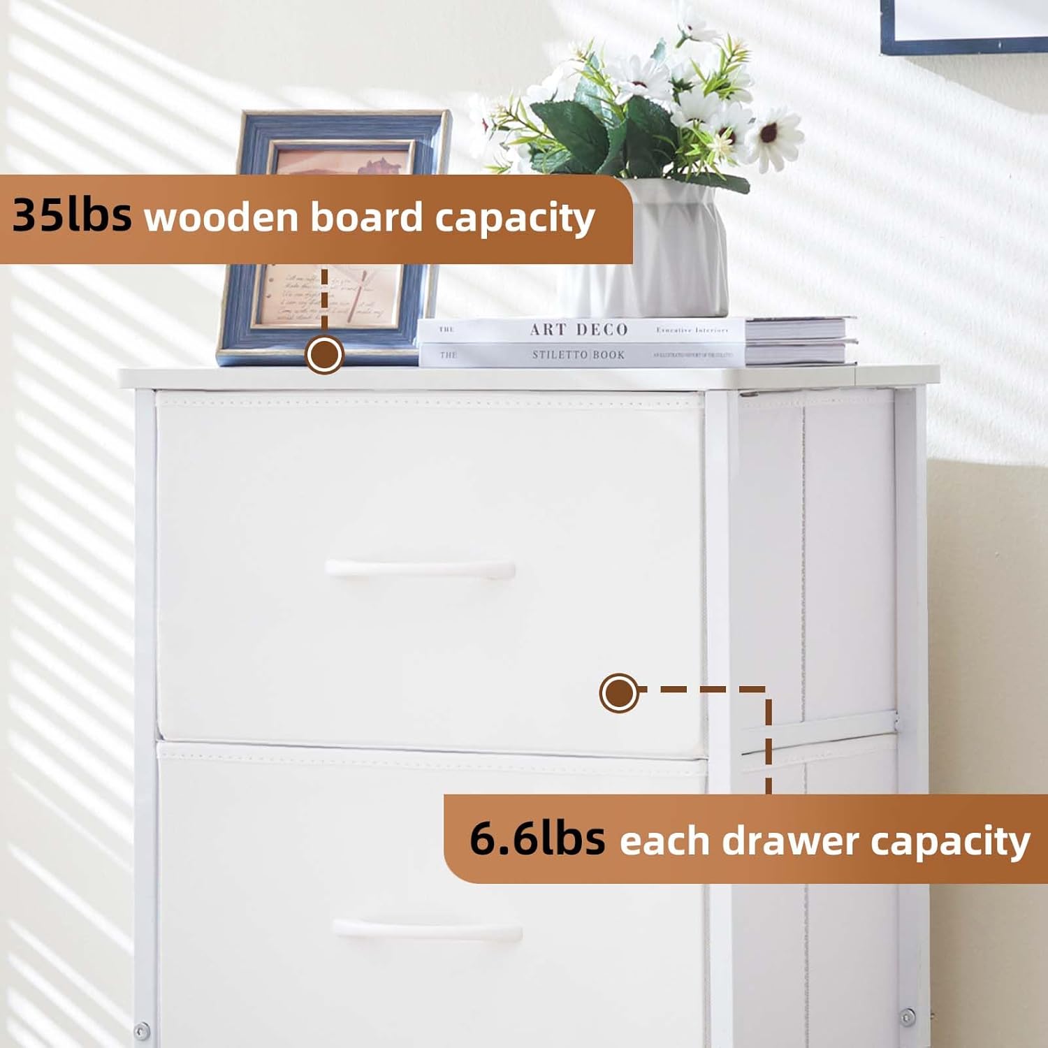 Somdot Mesita de noche, cómoda pequeña para dormitorio con 2 cajones, mesita de noche, mesa auxiliar con contenedores de tela para dormitorio,