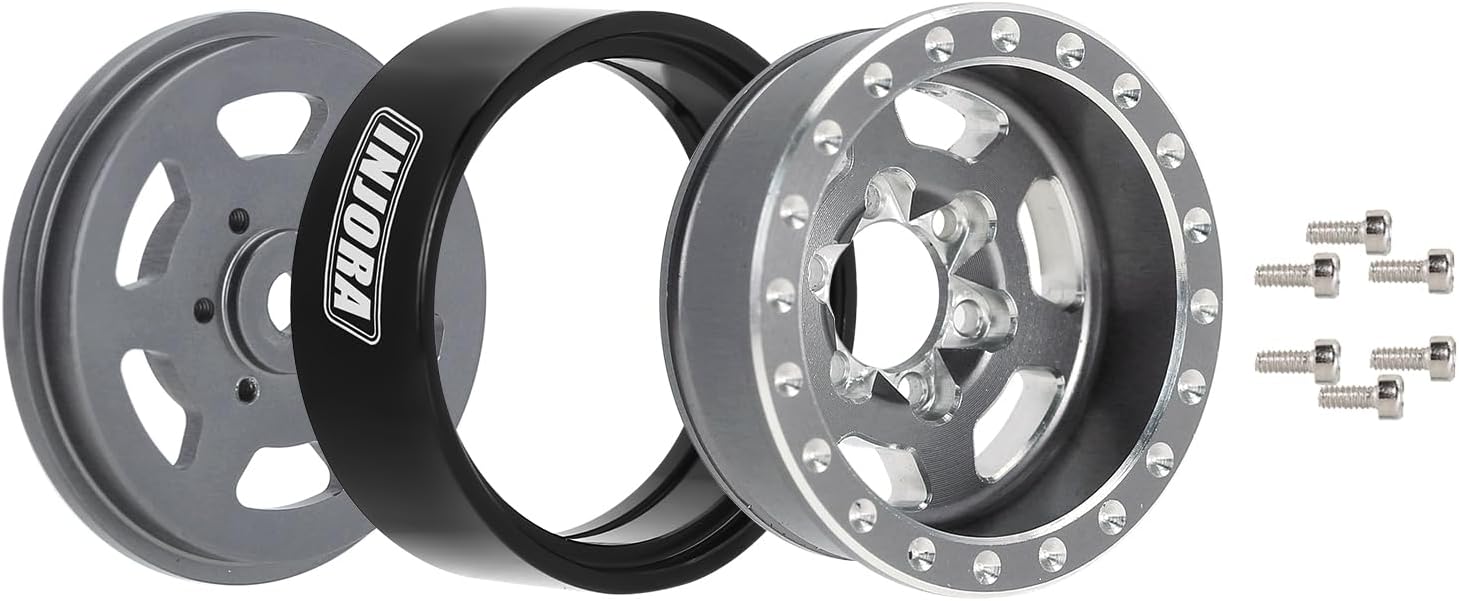 INJORA 1.0 Plus Beadlock – Llantas de aluminio para 124 118 RC Crawler SCX24 TRX4M FCX24 (gris)
