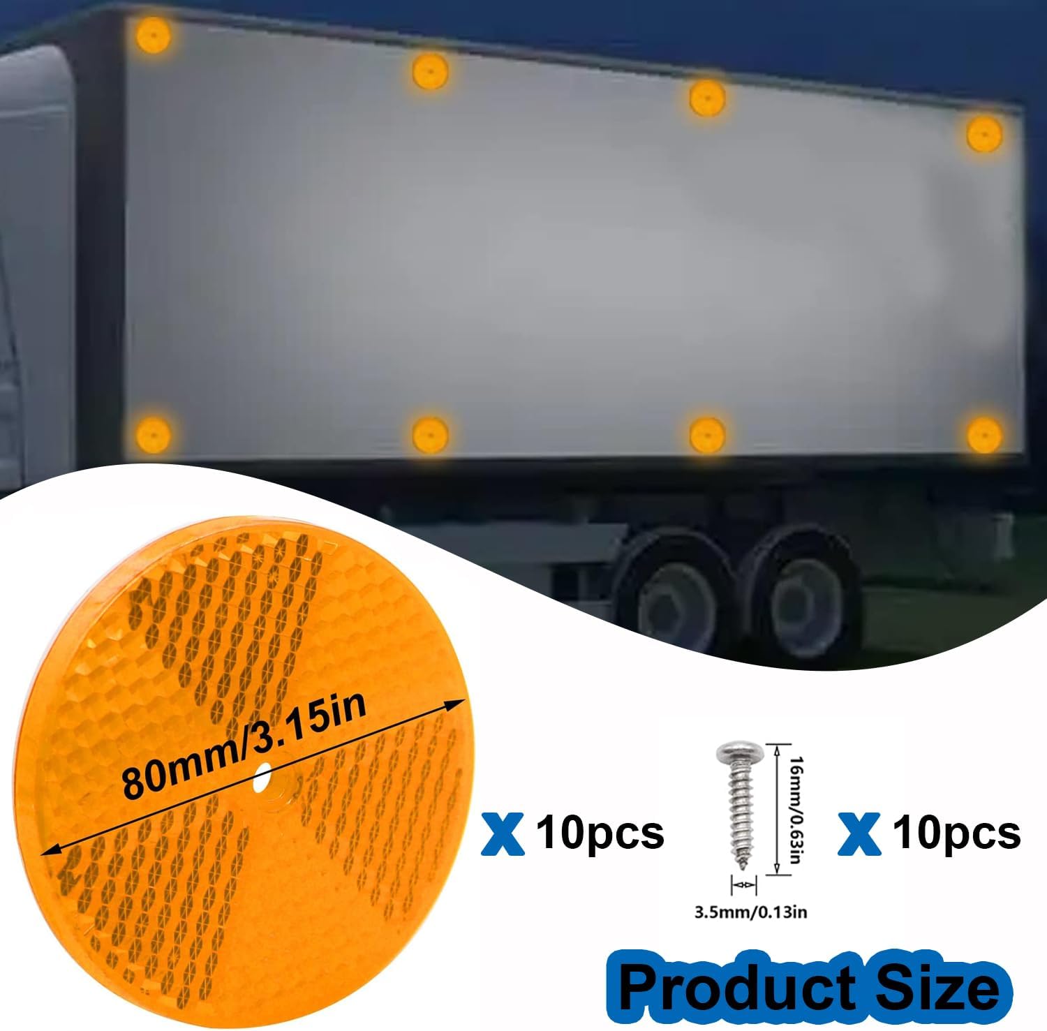 smseace 10 reflectores redondos rojosamarillosblancos con 10 tornillos de acero inoxidable utilizados para buzones, entradas, túneles, postes,