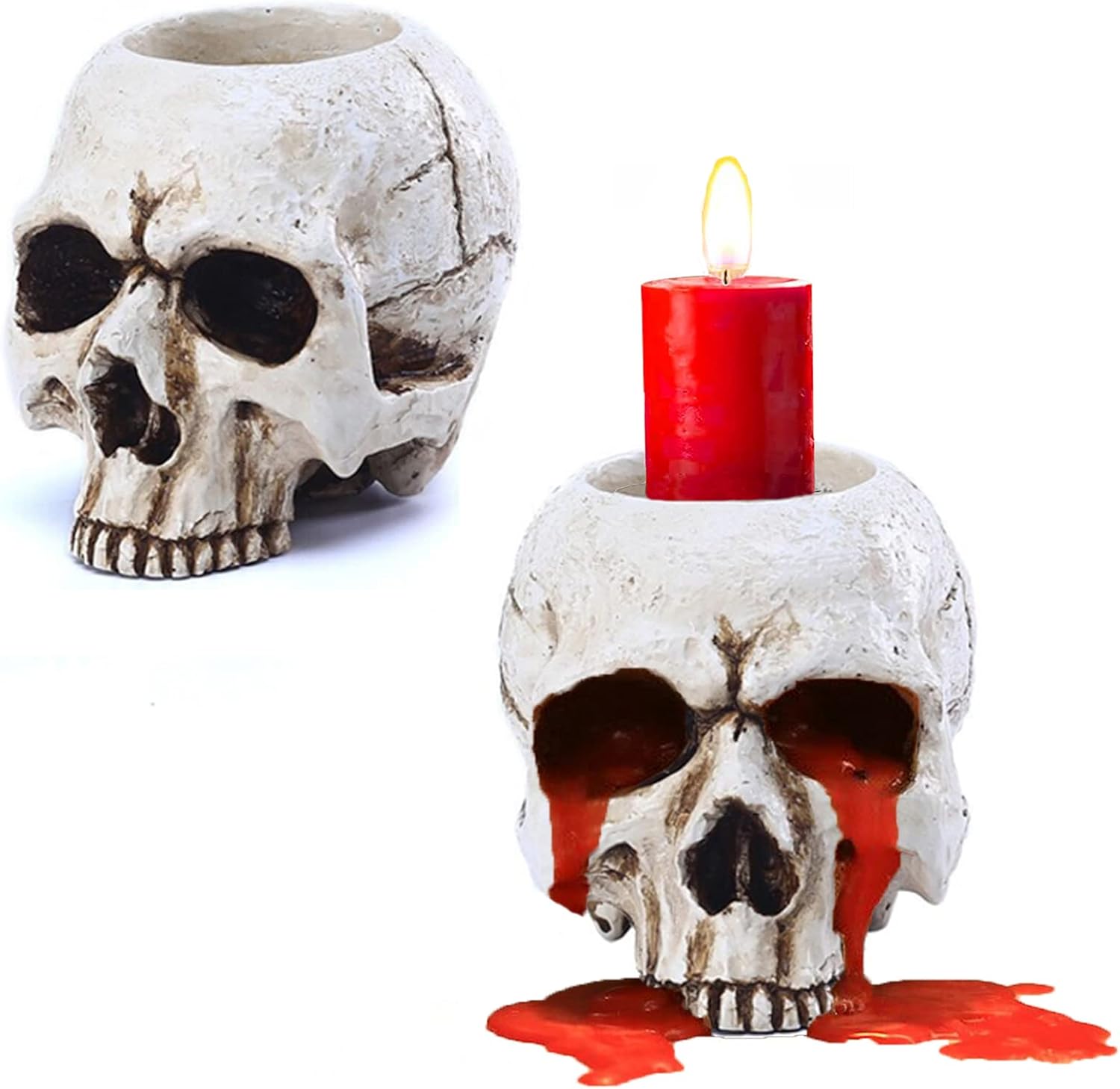 2 portavelas de calavera, candelabros de esqueleto, espeluznantes, decoración gótica, candelabros de resina, manualidades para Halloween, Navidad,