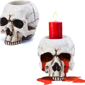2 portavelas de calavera, candelabros de esqueleto, espeluznantes, decoración gótica, candelabros de resina, manualidades para Halloween, Navidad, 2 portavelas de calavera, candelabros de esqueleto, espeluznantes, decoración gótica, candelabros de resina, manualidades para Halloween, Navidad,