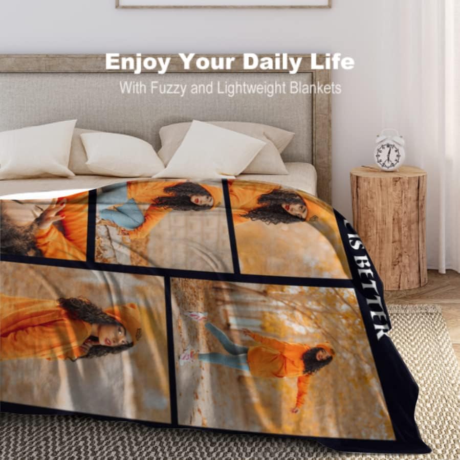 D-Story Manta personalizada con texto fotográfico, regalos personalizados fabricada en Estados Unidos, manta con imagen personalizada para el Día