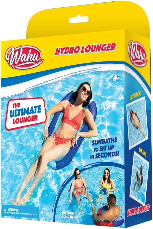 WAHU Hydro Lounger – Flotador versátil para tomar el sol, tumbona inflable para playa y piscina con válvula de infladodesinflado, azulazul claro