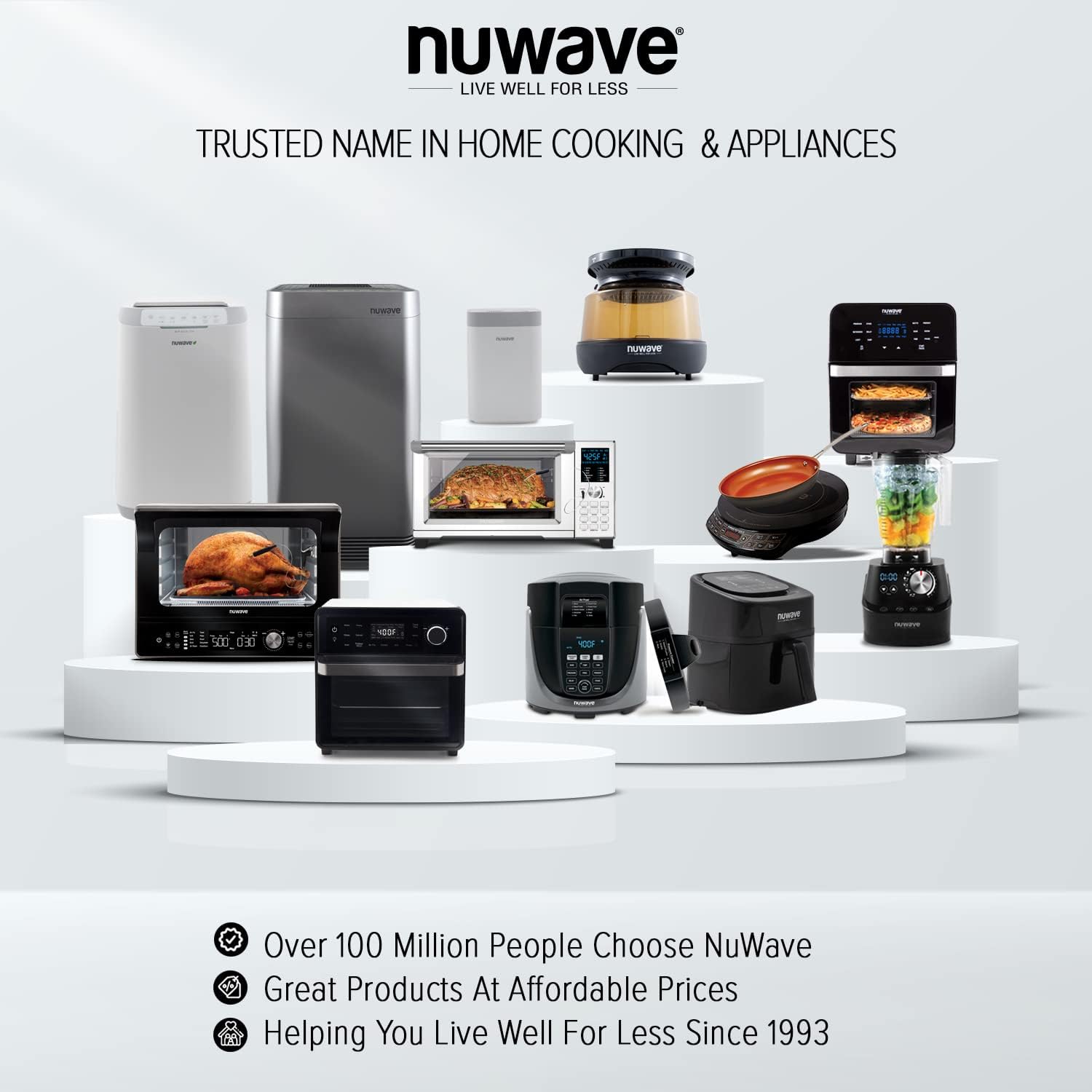 Nuwave Juego de sartenes ligeras forjadas de 3 piezas de 8, 10 y 12 pulgadas, G10 Healthy Duralon Blue Ceramic Ultra Antiadherente, asas ergonómicas