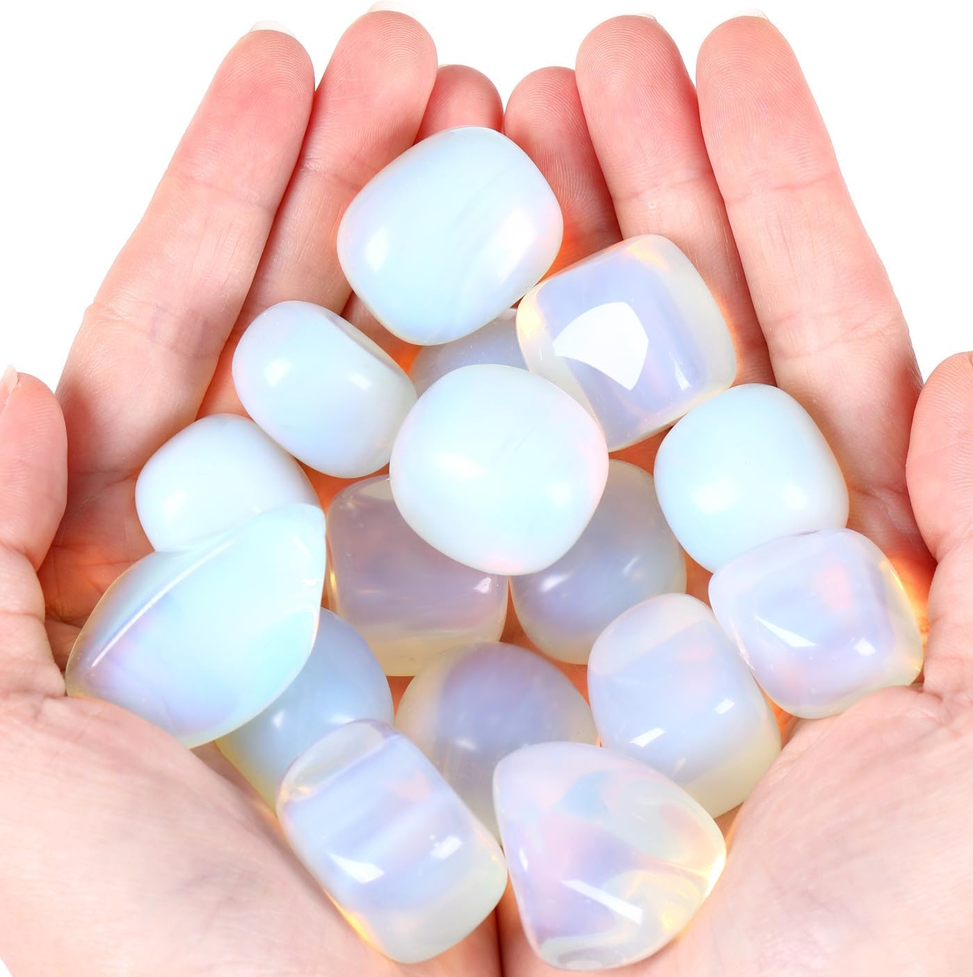 QINJIEJIE Piedras pulidas de ópalo, cristales caídos, piedras preciosas a granel, cristal curativo, juego de rocas de opalita blanca, paisaje